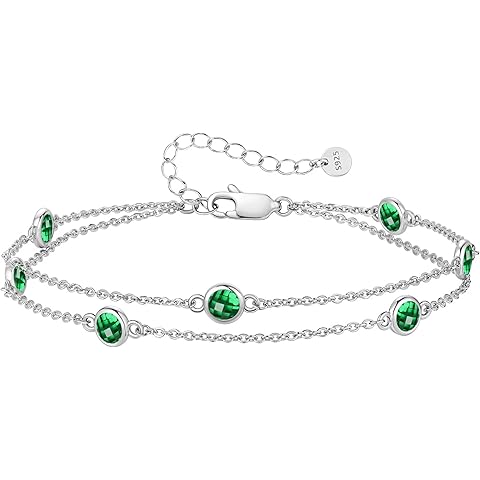 LOUISA SECRET Birthstone Bracelets for Women, 925 Sterling Silver Charm Link Double Strand Bracelet, Birthday Anniversary Christmas Jewelry Gifts for Wife Girlfriend Mother her…