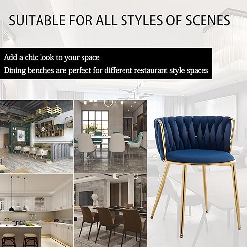 Miniatura 7 de Riknuxi Juego de 4 sillas de comedor de terciopelo, modernas sillas de comedor tejidas con patas de metal, sillas de comedor tapizadas doradas para