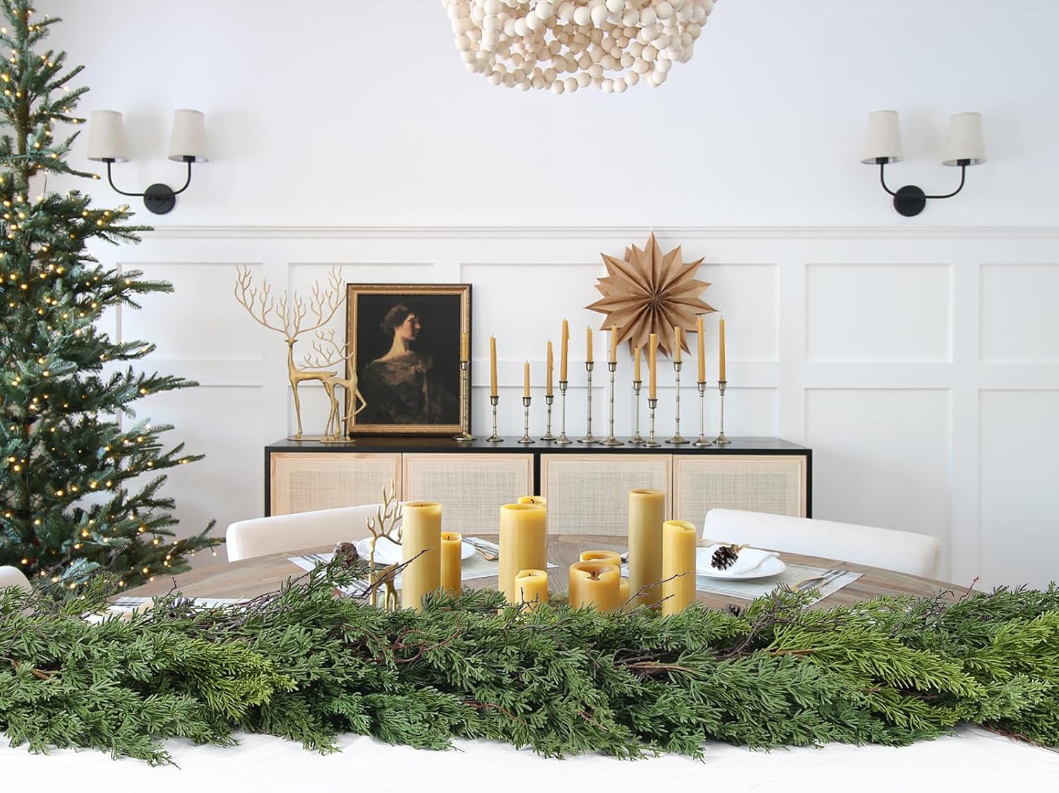 Christmas Pine Garland Greenery Decoration Clearance, Artificial Cedar Branches Cypress Garland for Holiday Fireplace Mantel Table Centerpiece - Image 7