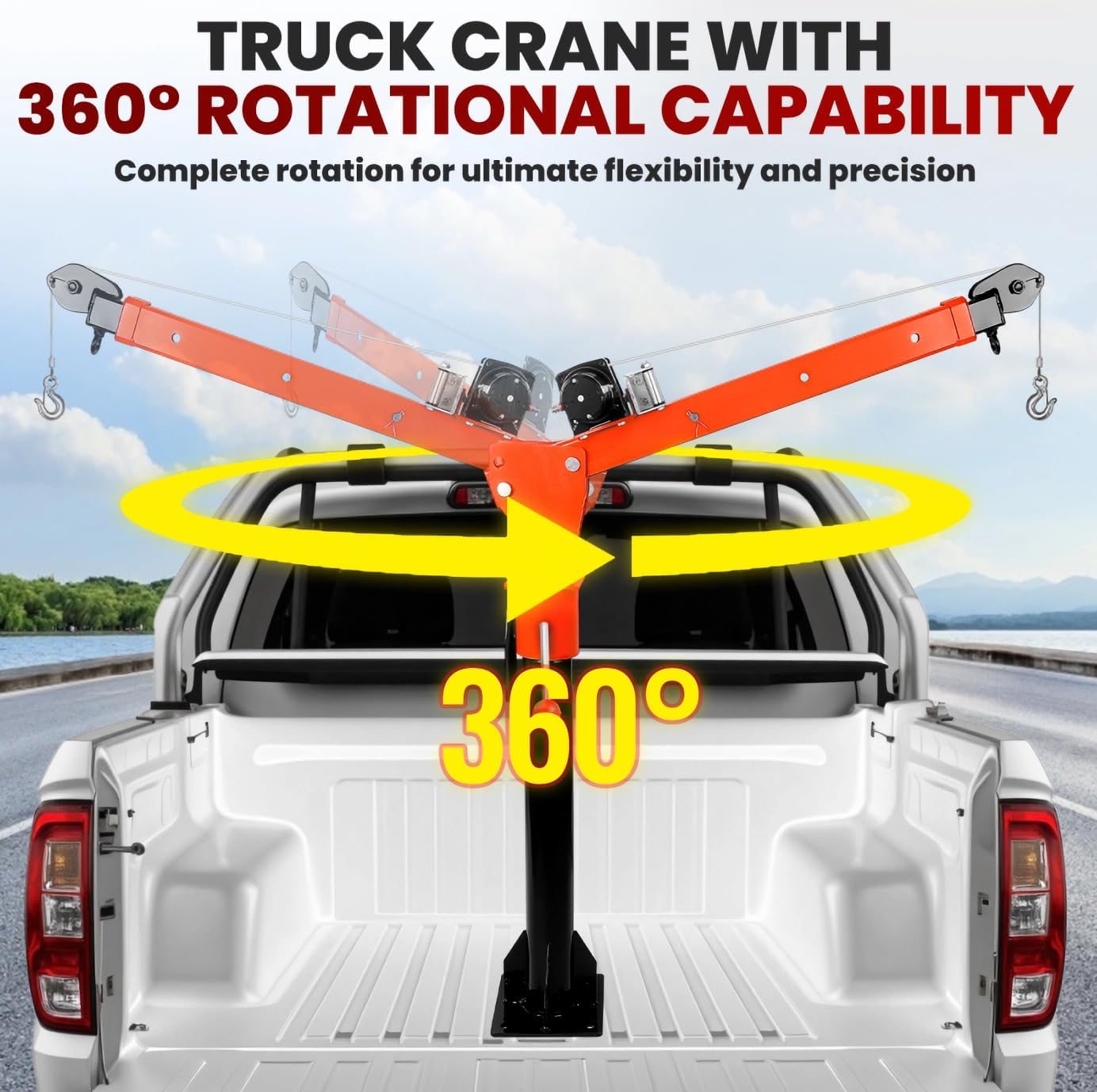 Electric Pickup Truck Crane Household Jib Crane Truck with Electric Winch 3500 lbs 12V 1100 lbs Capacity Electric Hoist Pulling Force for Factories, Warehouses, Construction & Building