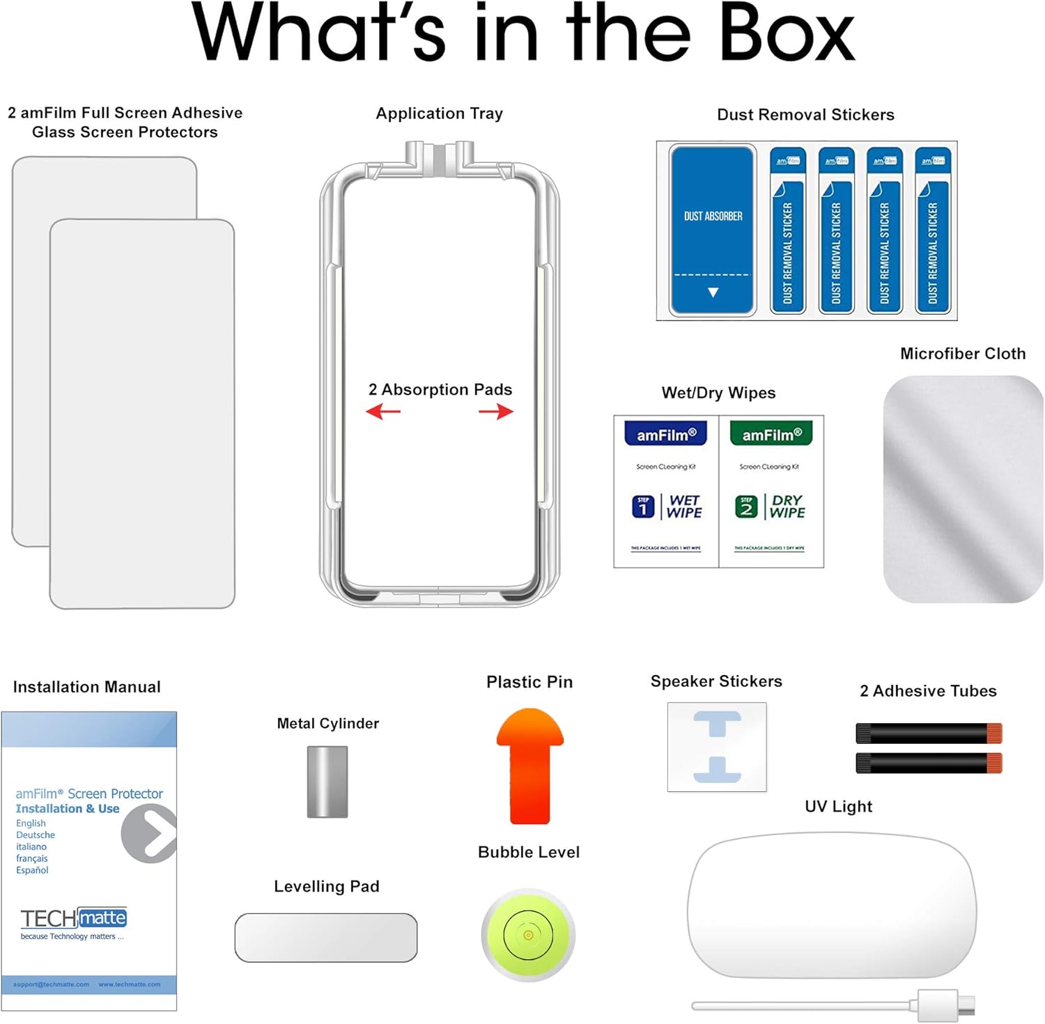 amFilm Ultra Screen Protector for Galaxy S10, UV Gel Application, Tempered Glass, Compatible with UltraSonic Fingerprint Scanner for Galaxy S10 (2019), 2 Pack