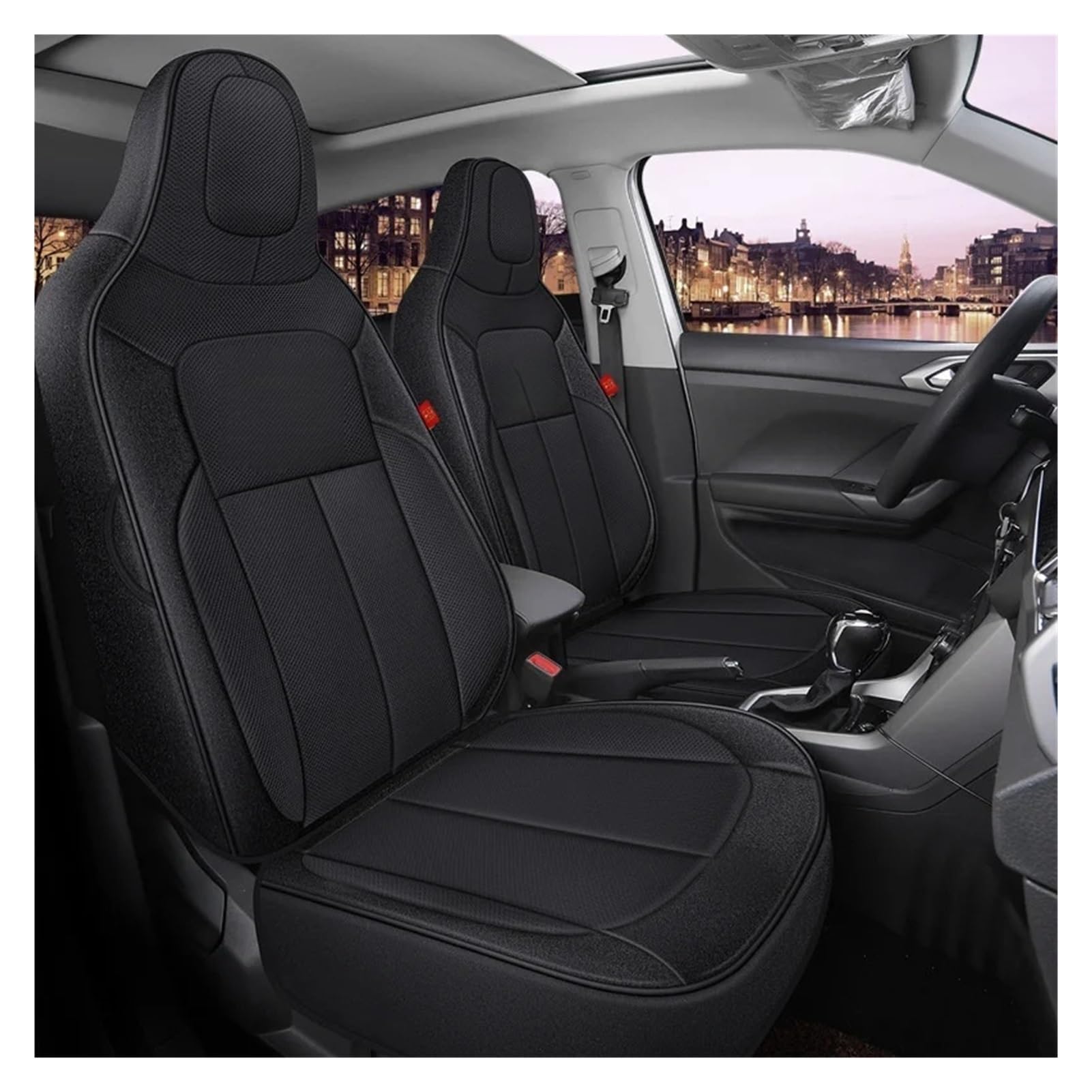 Hiverni car seat cushion PU Leather Car Seat Covers Waterproof Auto Cushion Full Set(Black)