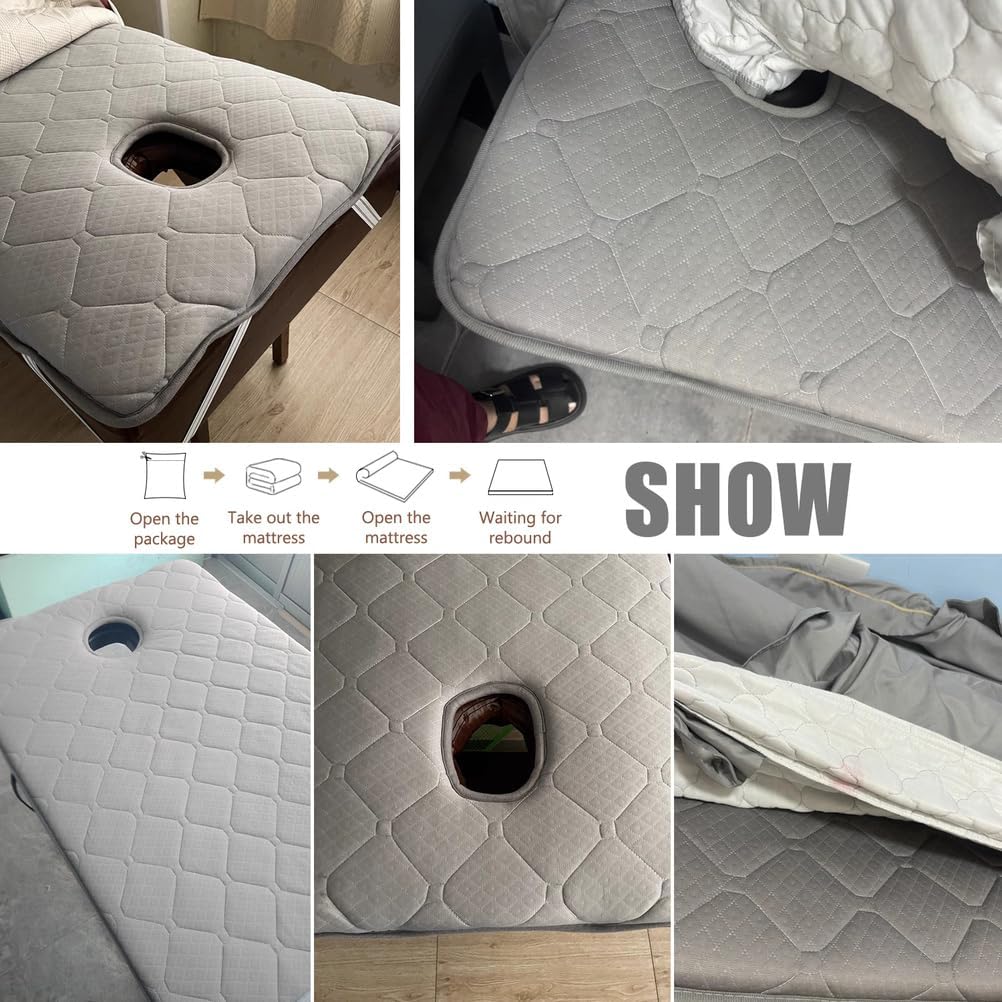 Gray,180 * 70cm(S),LDLCYCN Foam Massage Table Mattress Topper with Face Hole Lash Bed Topper with Elastic Band Non-Slip Thick 4Cm Spa Bed Pad Lash Bed Cushion Square Round Trapezoidal Head