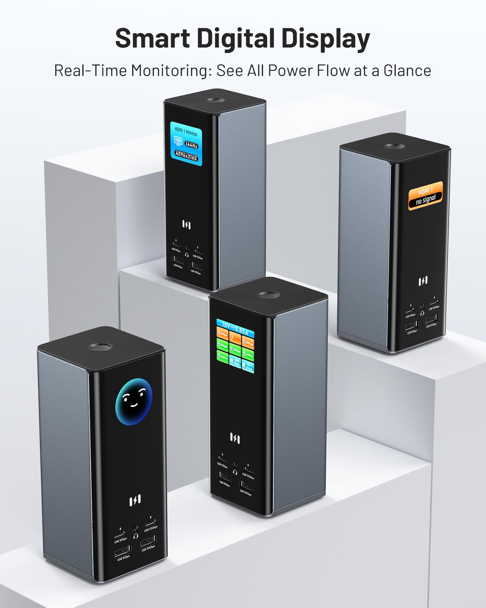 Selore Stacja dokująca USB C, 18 w 1, do 3 monitorów z 3 HDMI, Dual DP, 10 Gbit/s USB A/C, Gigabit Ethernet, SD/TF, audio, inteligentny wyświetlacz, moc 150 W DC do laptopa