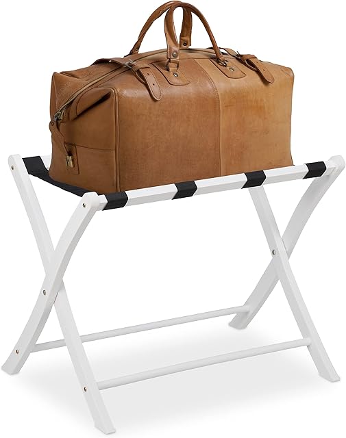 Relaxdays Wooden Stand, Foldable, Rack, Suitcase Storage, for Travel Luggage, H x W x D: 52.5 x 66.5 x 48 cm, White, 80% wood 20% plastic, 52,5x66,5x48 cm