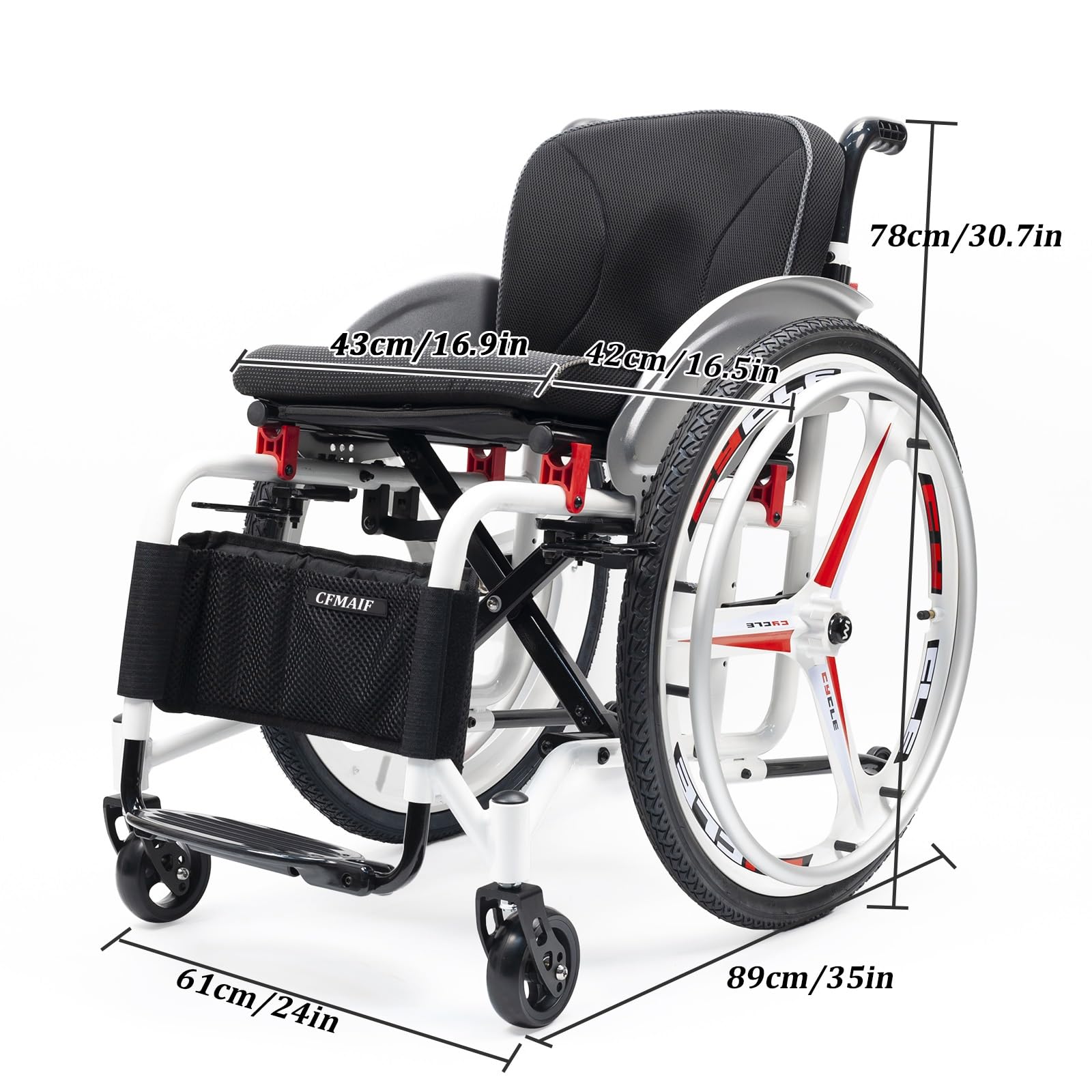 Silla de ruedas plegable ligera, de Aluminio para Adultos, Autopropulsable, Viaje de embarque portátil, reposapiés abatible(A,43cm/16.9in Seat)