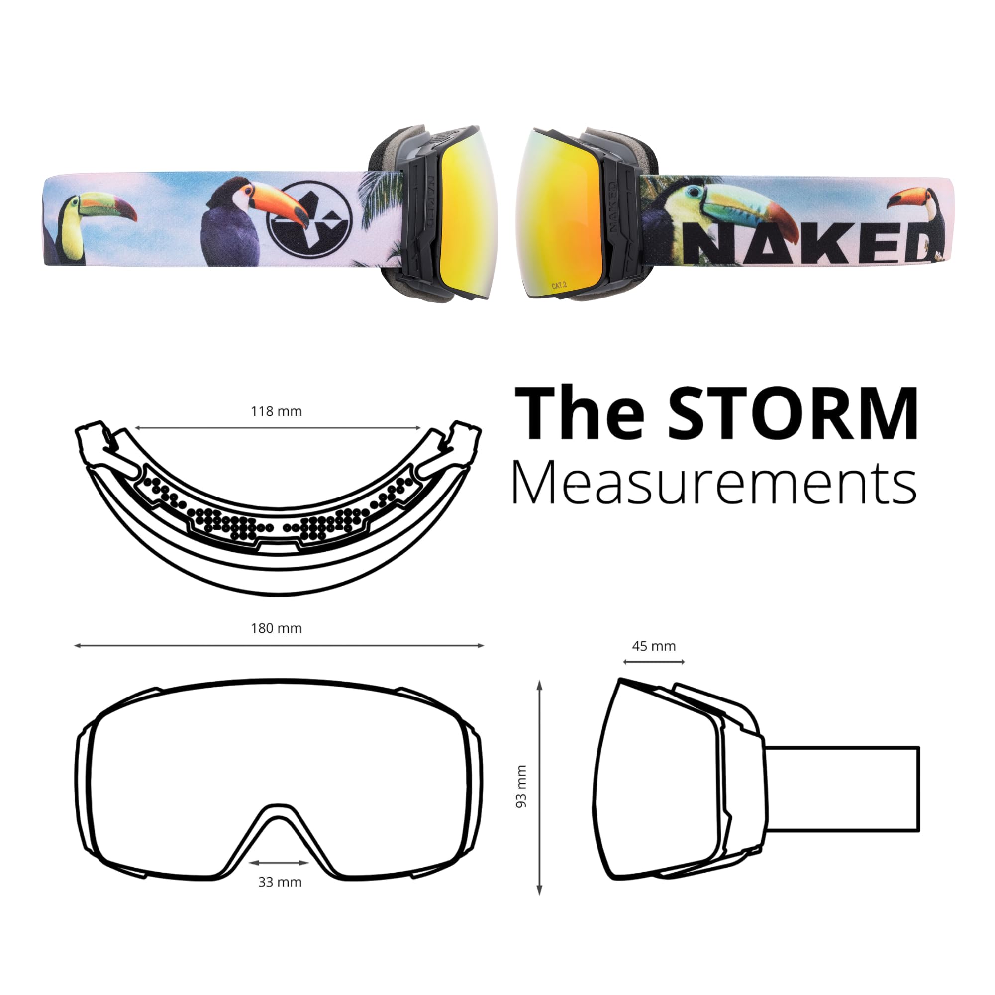 NAKED Optics Las STORM Gafas de Esquí para Hombres, Gafas de Esquí para Mujeres, Gafas de Snowboard, Gafas de Esquí con Lentes Intercambiables para Mal Tiempo, Gafas de Nieve, Gafas de Esquí