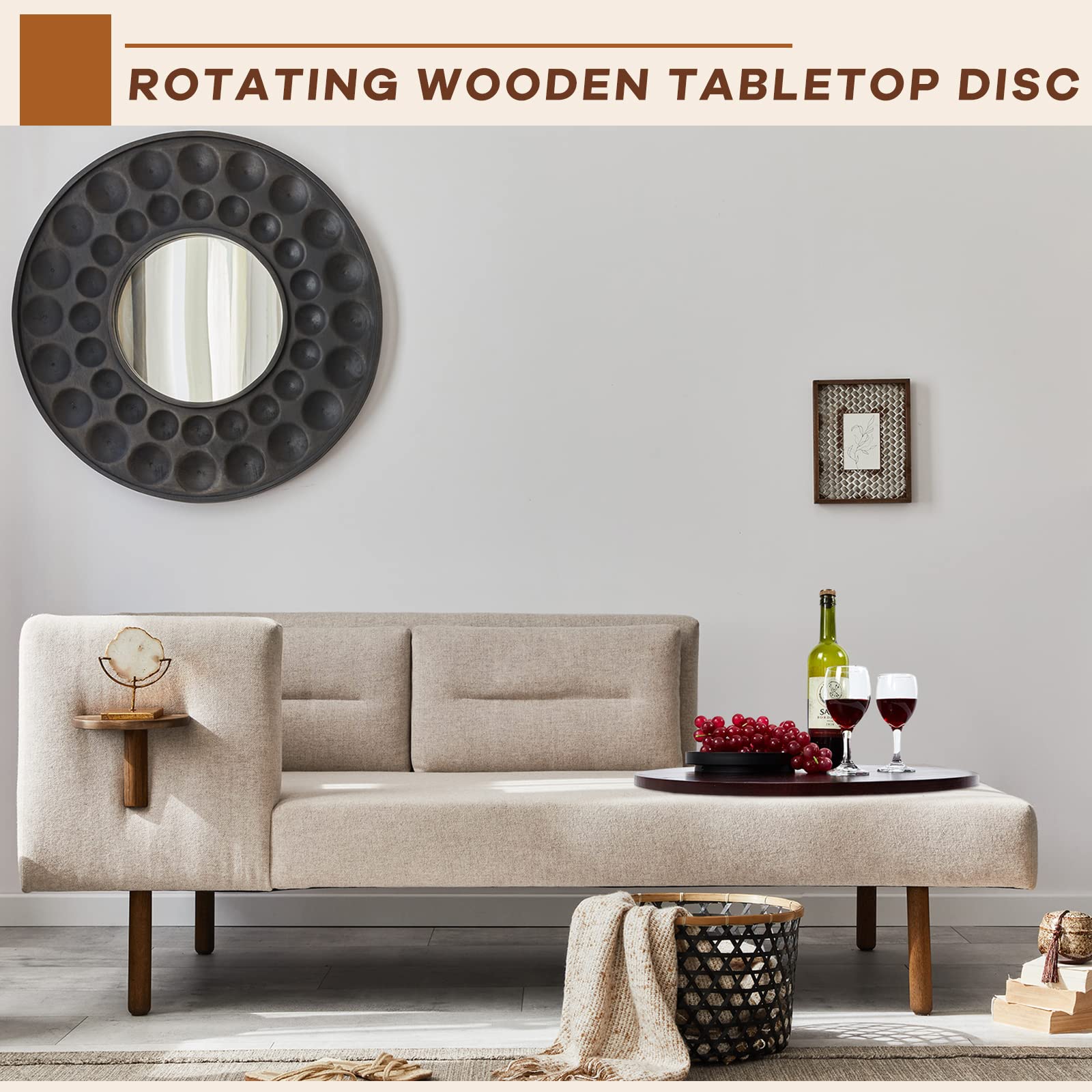 2 Pcs 21 Inch Lazy Susan Organizer Pine Wood Lazy Susan for Table Round Large Lazy Susan Turntable Rotating Dining Room Turntable Spinning Table Tray for Kitchen Cabinet Countertop Storage, Dark Brown