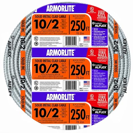 Southwire 10/2 Awg 30 Amp CU Aluminum Armorlite Metal Clad (Silver), 68581801, 250 ft.