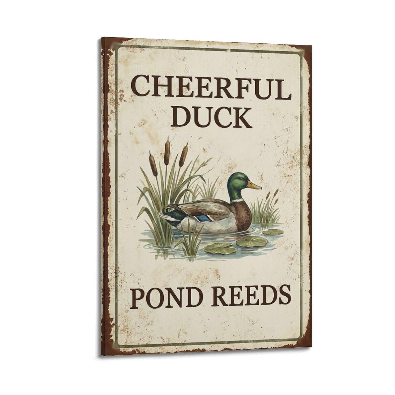 OKAHYS Cheerful Duck Pond Coastal Poster Wetland Botanical Modern Decorative Canvas Prints - Ideal Wall Art for Family, Man Cave, Game Room, Boys & Girls Bedroom 20x30inch