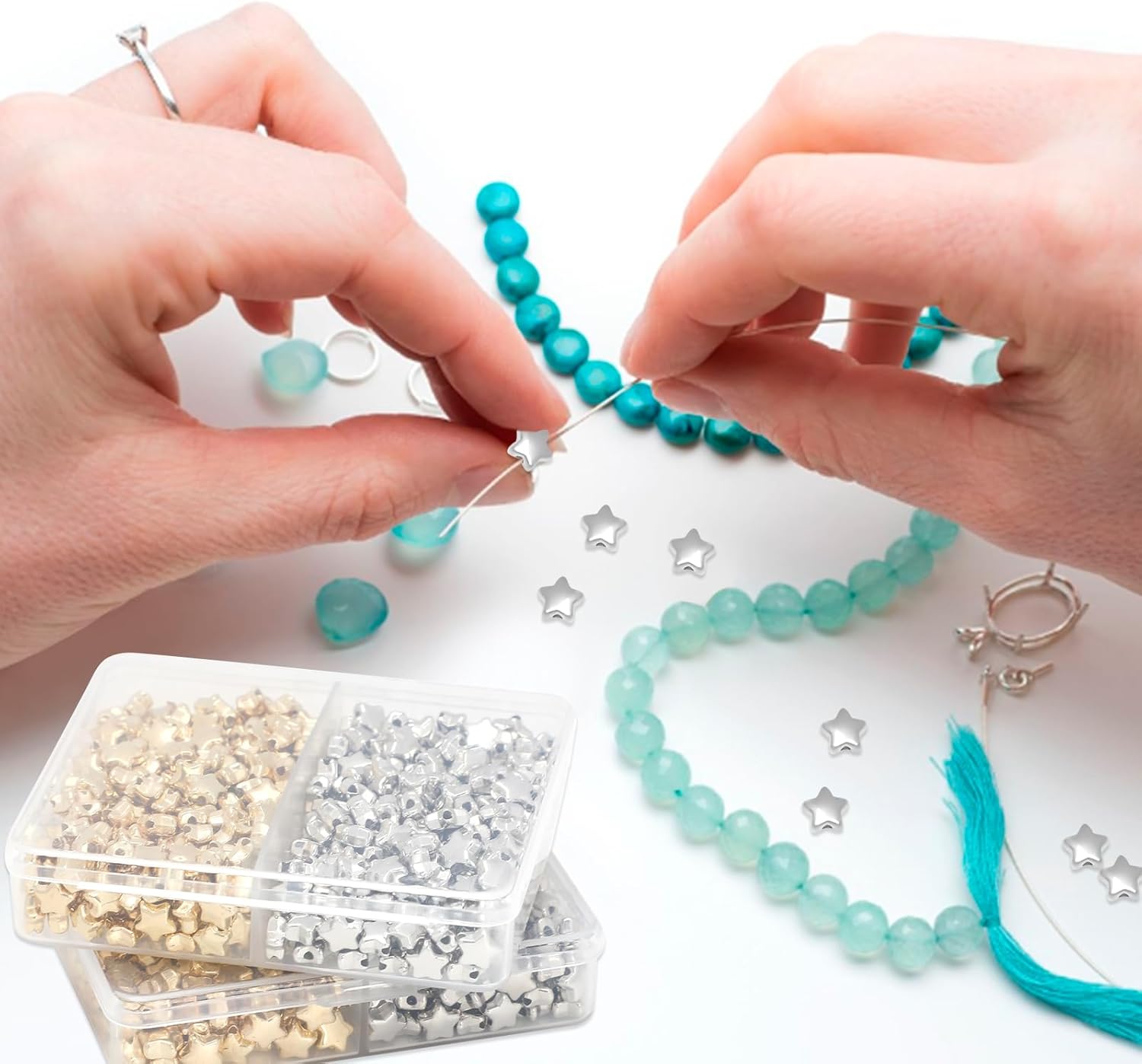 800 Pcs Star Beads Star Shape Spacer Beads 6mm Star Charms for Bracelets Large Hole Star Loose Beads for DIY Bracelets Pendents Craft Keychain Necklace Making - Image 5