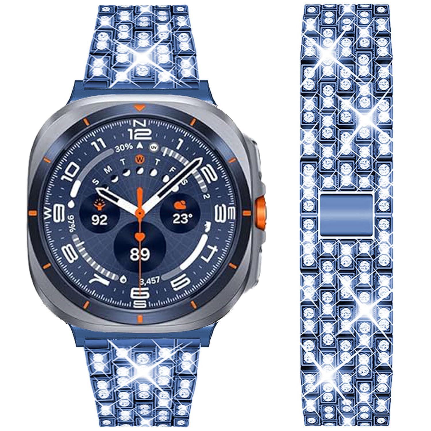 DEALELE Bands Compatible with Samsung Galaxy Watch 7 Ultra (47mm), Bling Rhinestone Diamond Metal Replacement Strap for Women Men