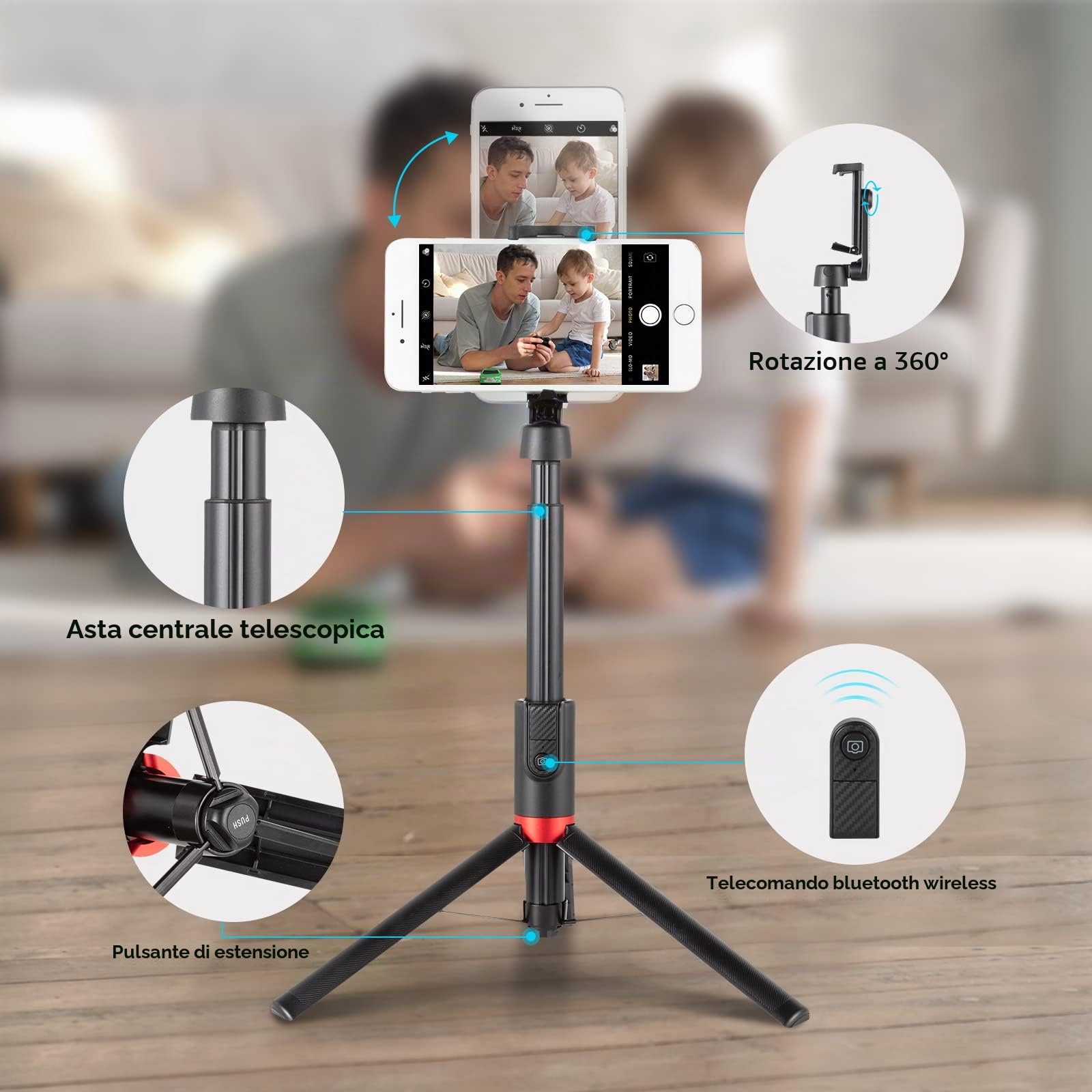 SmallRig Treppiede Selfie Stick Con Telecomando Bluetooth – Estensibile Da 30 A 130 Cm, Leggero Per Viaggi E Live Streaming - 5