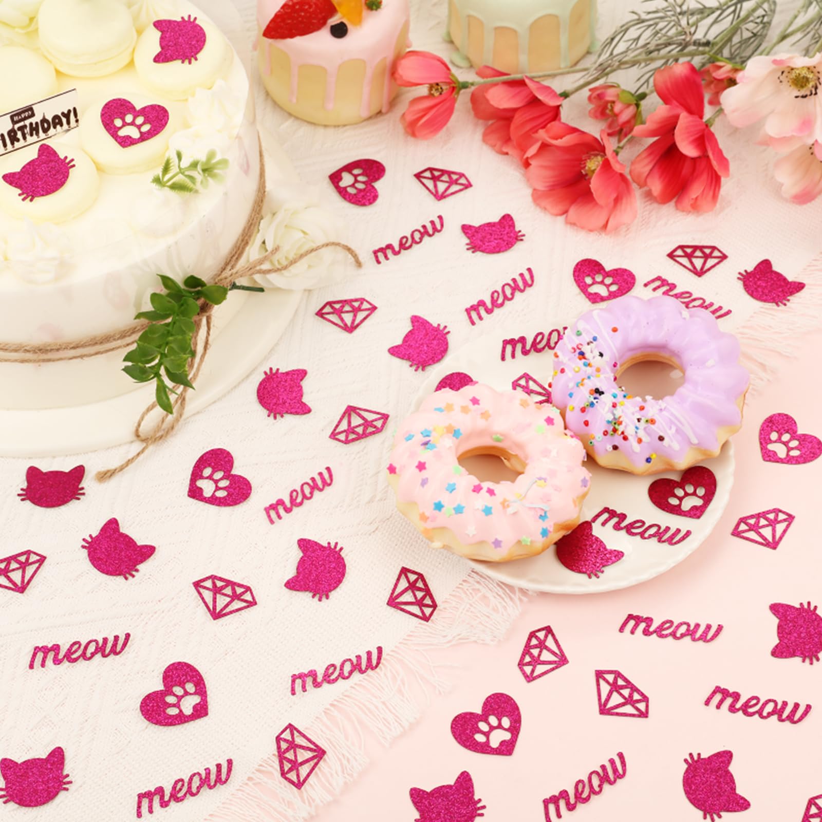 200 Coriandoli A Tema Gatto Per Addio Al Nubilato - Decorazioni Last Meow Before The Vow - Rosa Caldo