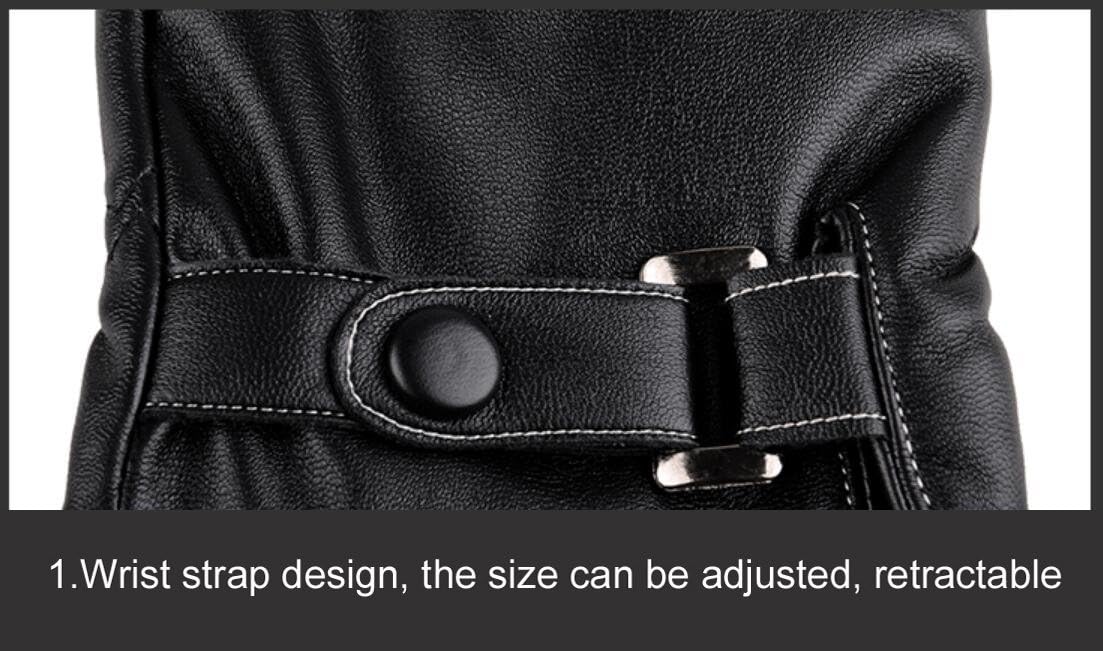 AZYOUNG Men’s Winter Autumn Black Brown PU Leather Plus Thick Velvet Touch Screen Gloves