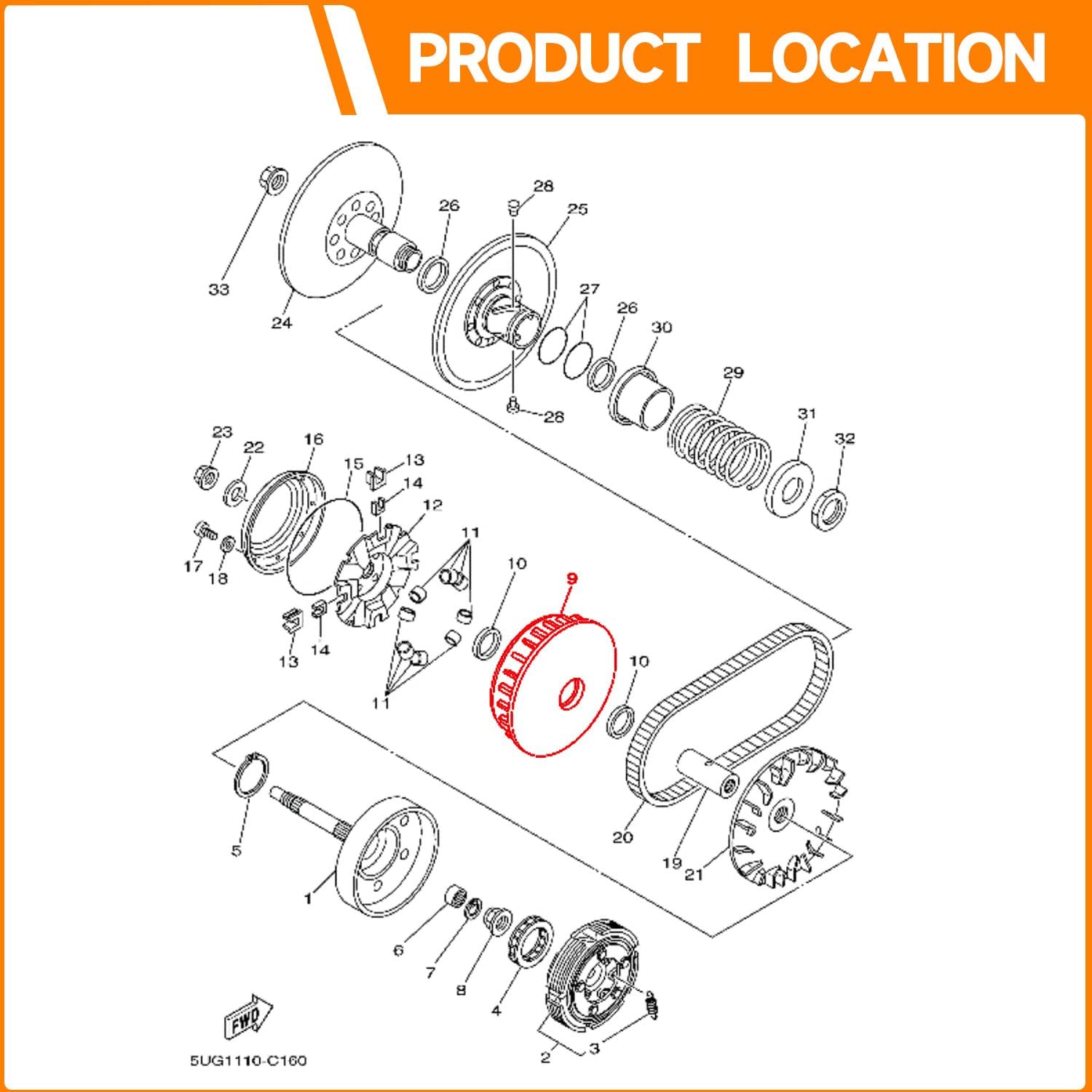 Primary Clutch for Hisun ATV UTV 500 700, Bennche Bighorn, Massimo MSU500 MSU700, Menards YardSport, Axis, Qlink