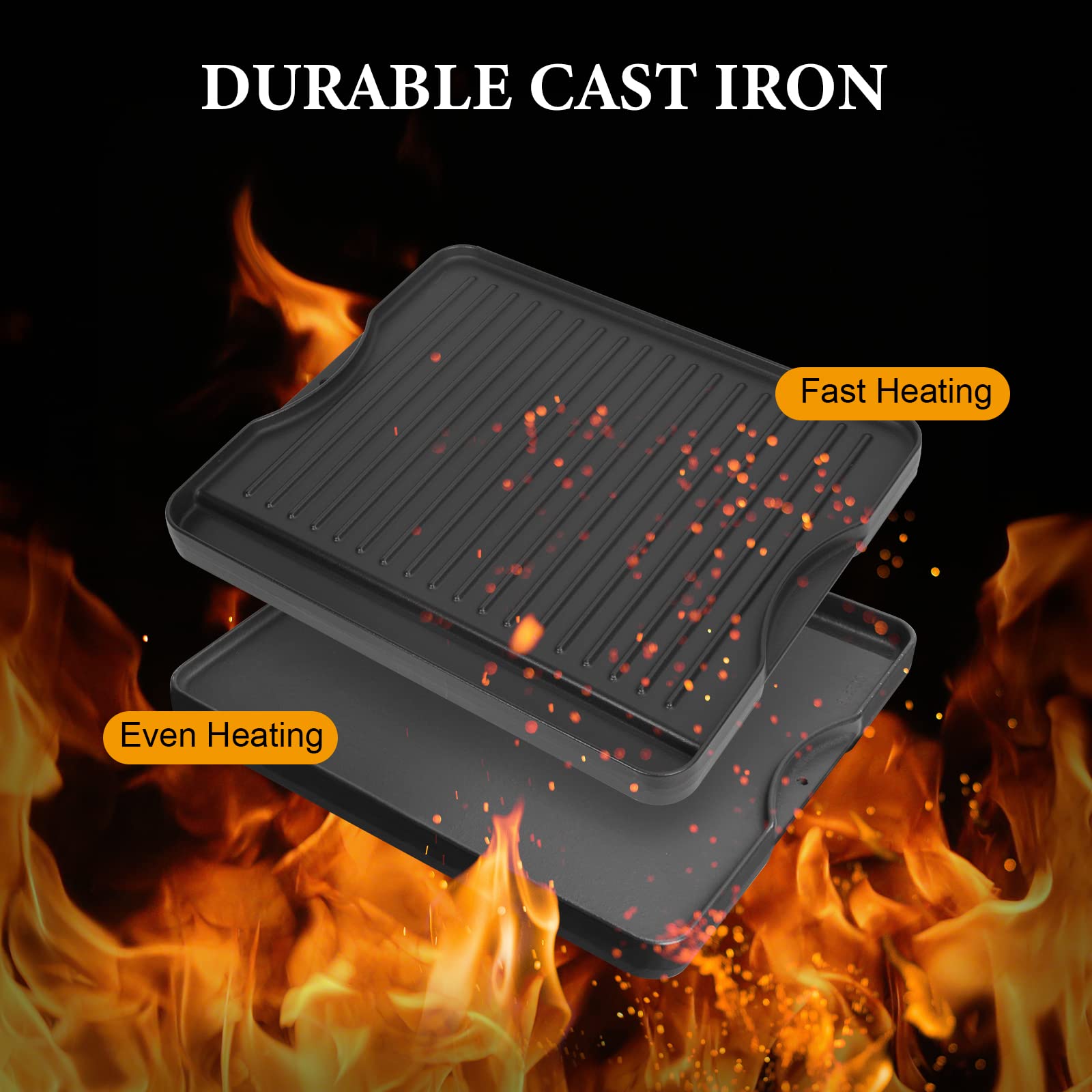 Plancha de cocina de hierro fundido para Camp Chef, Plancha reversible de doble cara para todas las estufas de exterior Camp Chef de 14 x 16 pulgadas, estufa de 2 quemadores Explorer de 2 quemadores 4