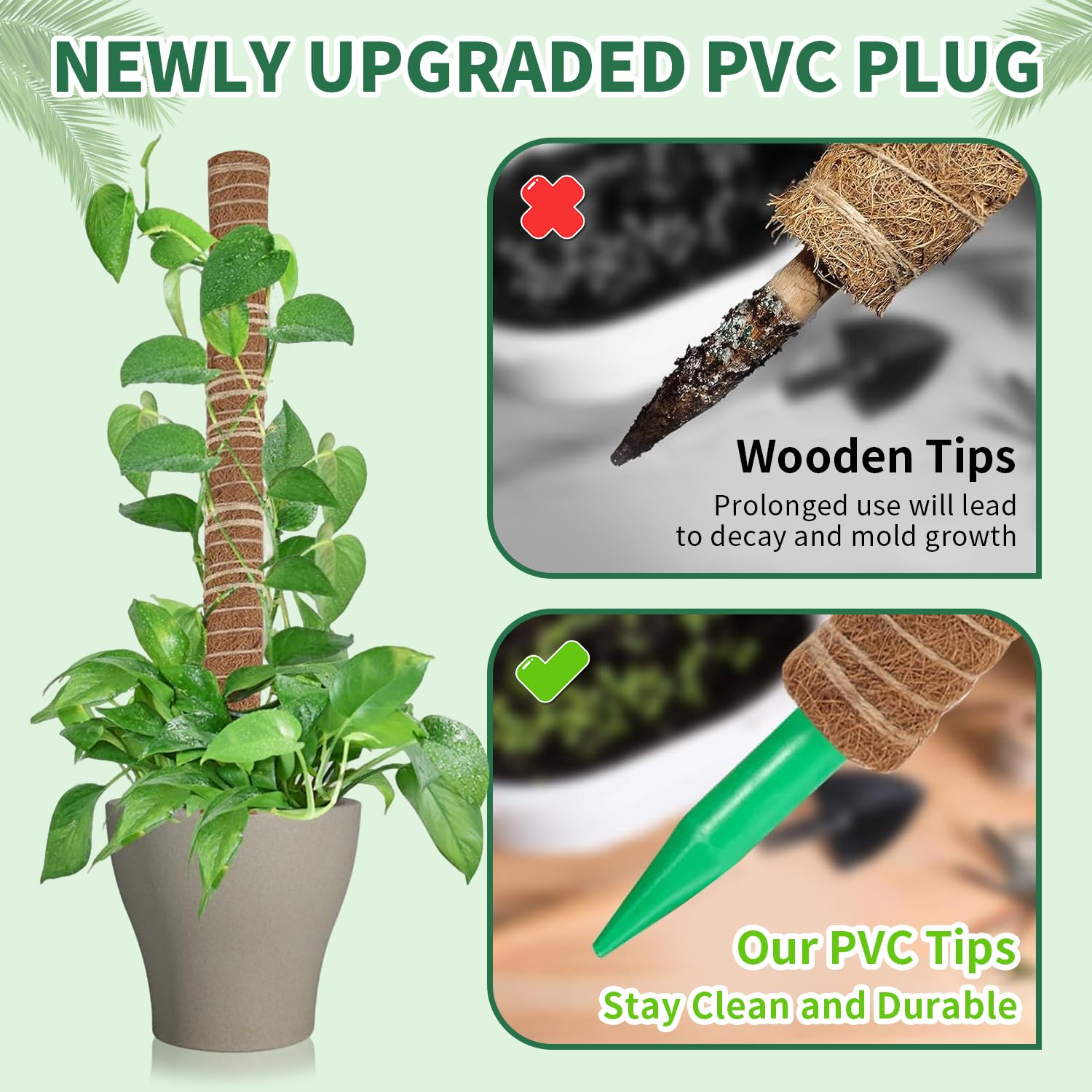 tutores para Plantas,Juego de 4 Postes de Musgo de 32 cm + 1 Poste de Soporte de Musgo Flexible de 100 cm, Postes Apilables para Plantas Trepadoras de Interior, Hiedra y Pothos