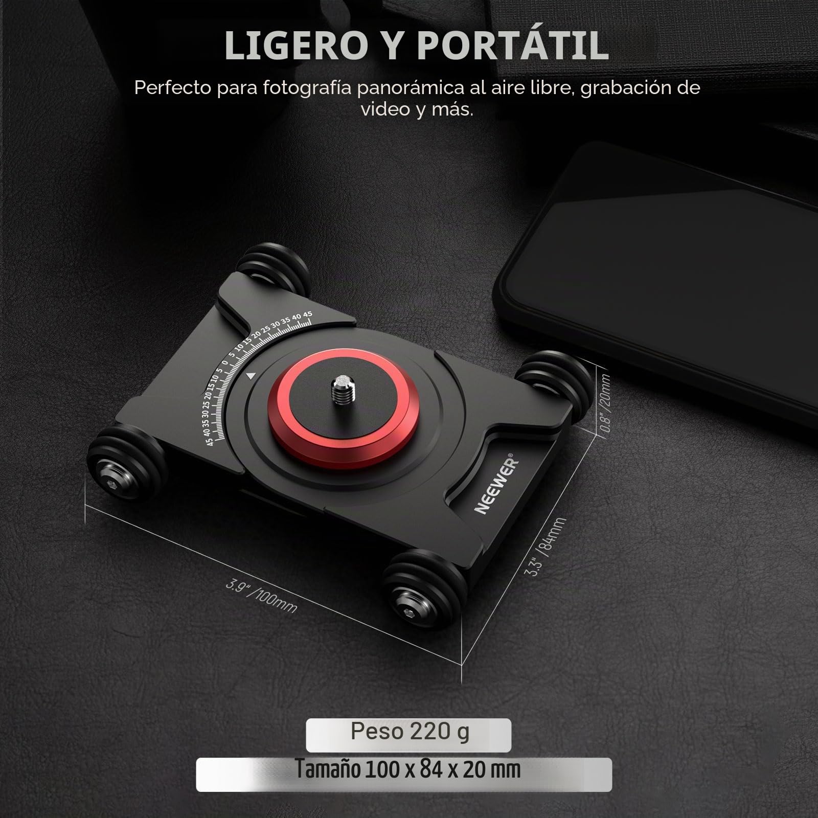 NEEWER Dolly Dolly - Cámara deslizante con cabezal esférico y pinza para teléfono, mesa de 4 ruedas con panorámica de 360°, compatible con cámaras sin espejo Mini videocámaras GoPro iPhone y teléfonos