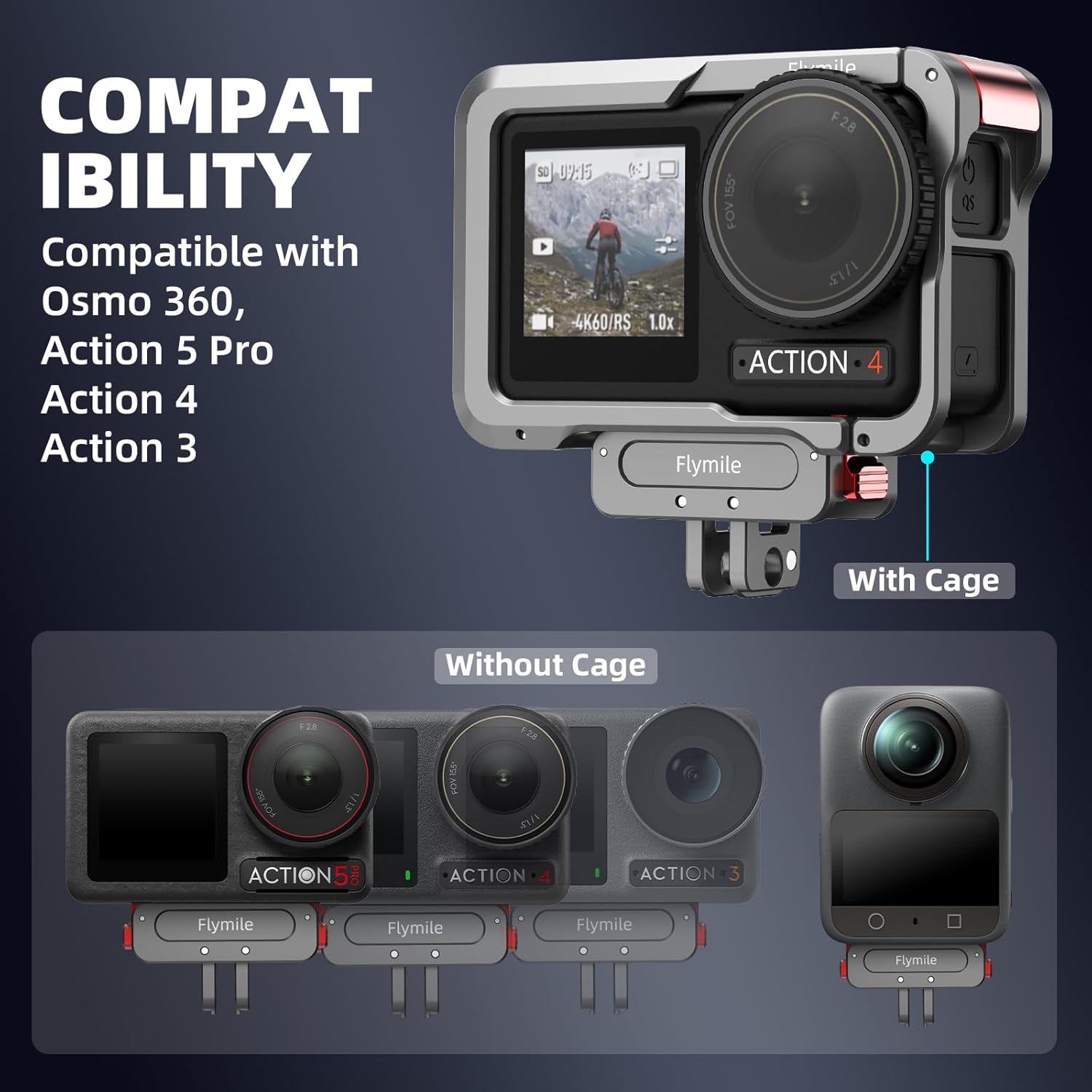 BRDRC Action 5 Pro Magnetic Quick Release Adapter Mount + Grip Kit (with Cage) for DJI Osmo Action 5 Pro 4 3, Aluminum Alloy Base with 1/4” Screw, Shutter Button, Cold Shoe Accessories