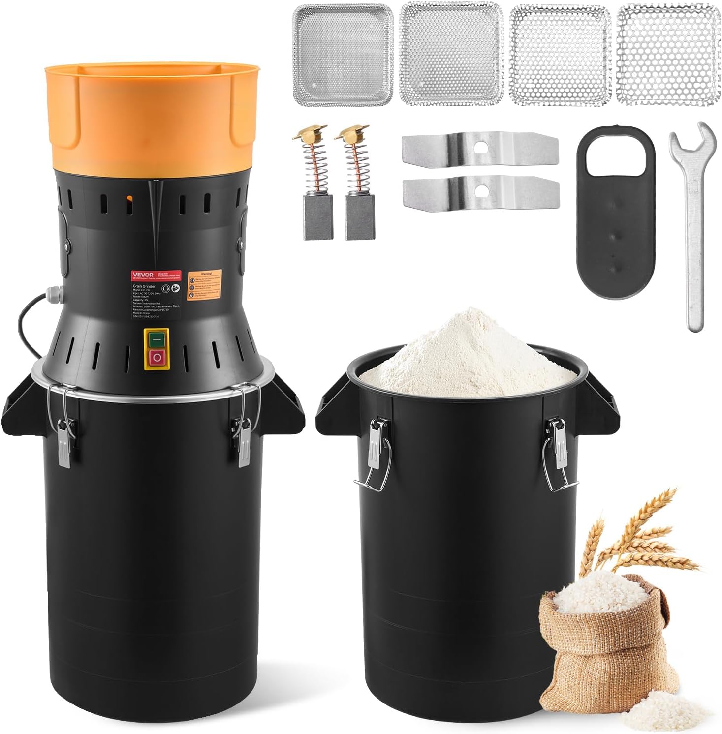 VEVOR Electric Grain Mill Grinder, 600W High Power Commercial Spice Grinder, 25L Pulverizer Powder Machine with Galvanized Sharp Blades, for Dry Grains, Spices, Cereals, Coffee, Corn & Pepper