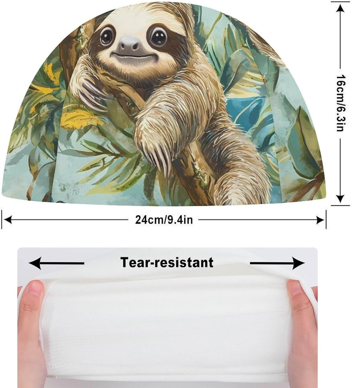 Sloth On A Tree Tropical Butterfly Womens Swim Cap for Men Adult Swimming Hat Curly Short Medium Long Hair