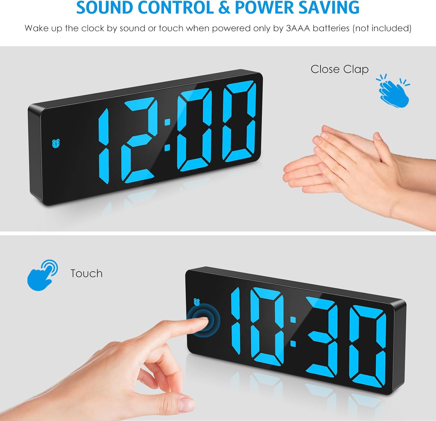 AMIR Digital Alarm Clock Large Display, LED Alarm, USB/Battery Powered Bedside Alarm Clock with 3 Adjustable Brightness, Snooze, 12/24H, Temperature, Night Mode, Desk Clock for Home, Office