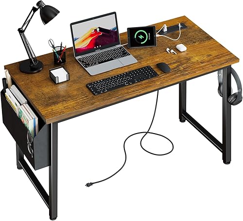 Miniatura 8 de Lufeiya 40 inch Computer Desk with Power Outlet, 39 inch Teen Study Table Home Office Work Writing Desk with Charging Station Outlets Built in,