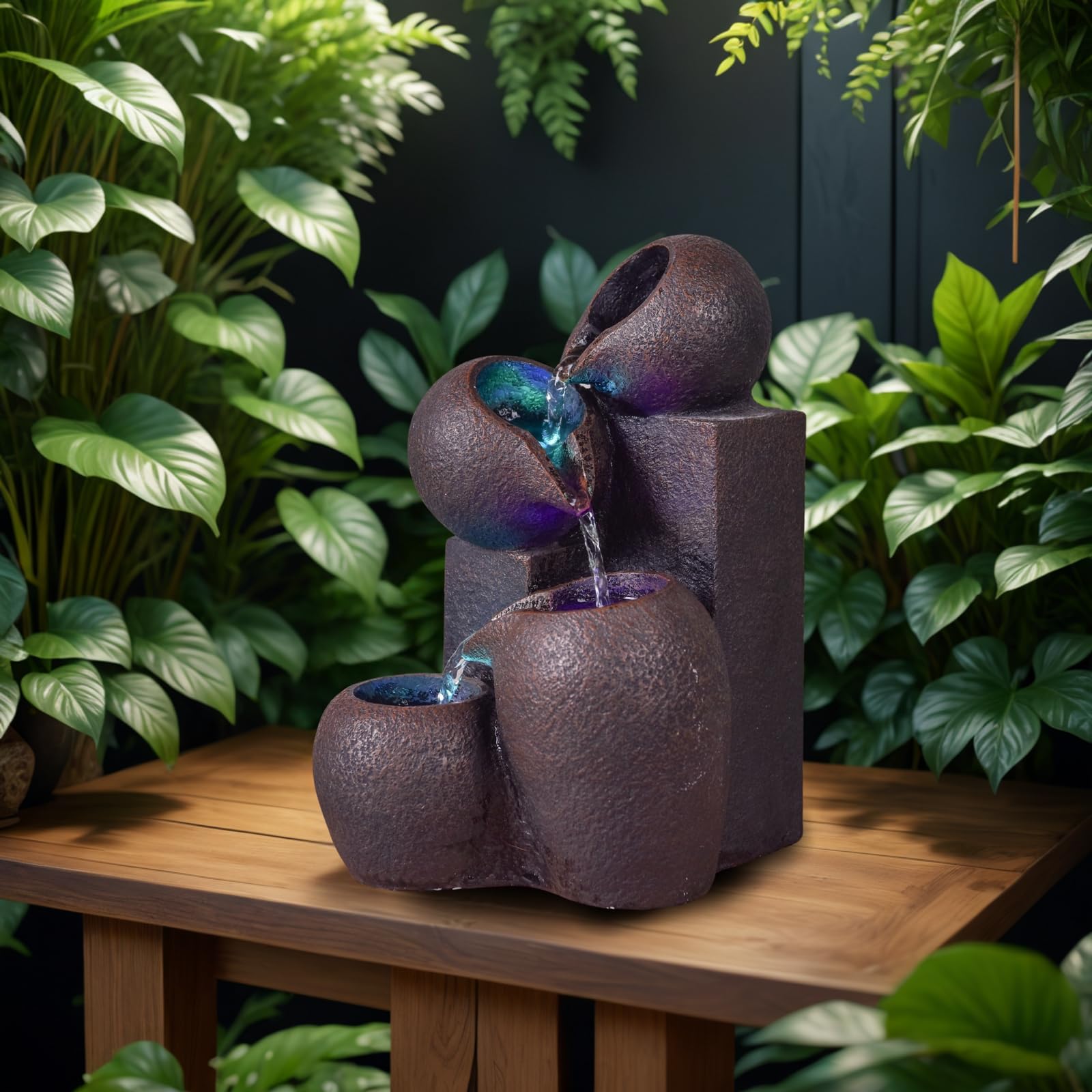 Fontaine d’Intérieur Cascade 4 Niveaux Jarre Effet Pierre Naturelle Lumière LED Coloré, Déco d’intérieur Zen et Élégant, Fontaine de Table, Idée Cadeau Exceptionnelle, H 25cm – Luba Zen’Light