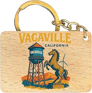 R and R Imports Vacaville California Vintage Souvenir Design Flat Wood Keychain 1.5” x 2.5”