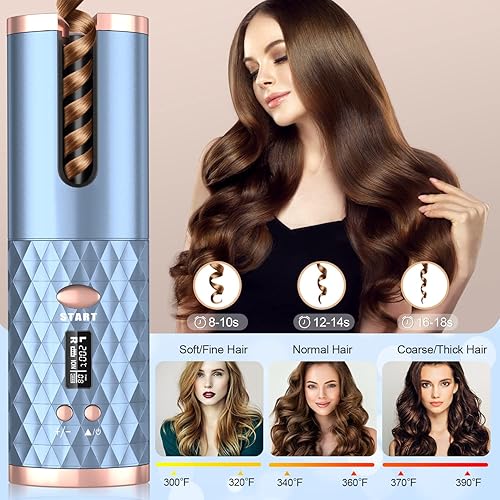 Miniatura 4 de Rizador automático, rizador de pelo inalámbrico, rizador de pelo de cerámica giratoria automática con 6 temperaturas y temporizador, antiquemaduras