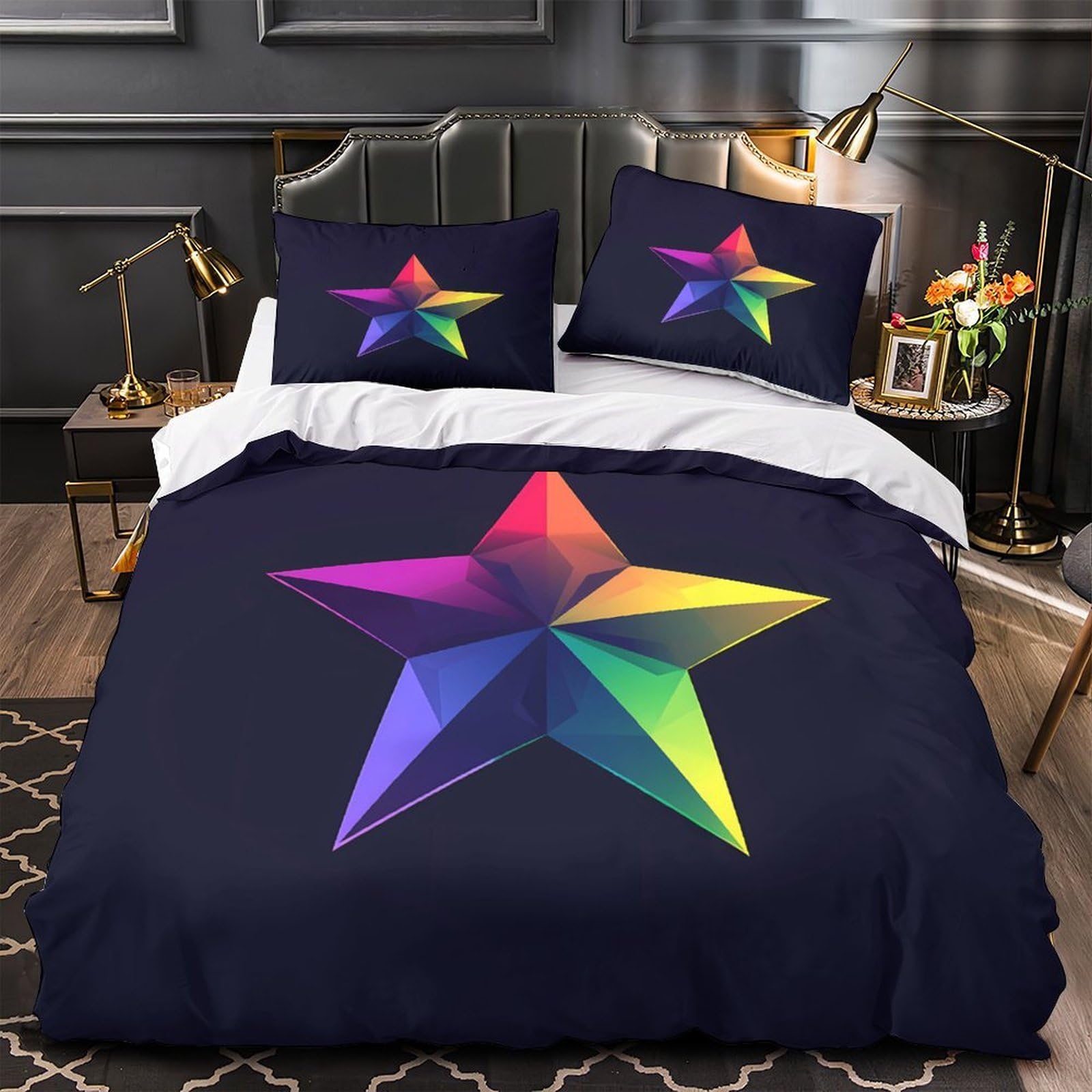 Housse de couette 140x200 fille motif arc-en-ciel et parure de lit microfibre 3D