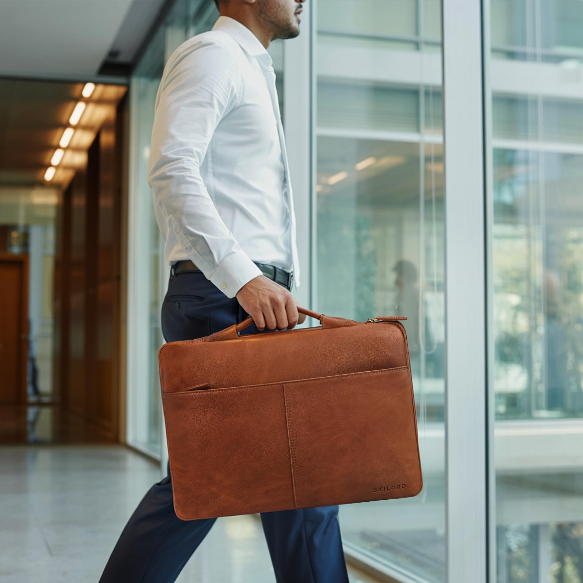 STILORD Kit 15.6 Pulgadas Maletín para Portátil Maletín de Cuero Hombres Cuero Genuino Laptop Case Piel Premium Bolsa para Portátiles Hombre Color:maraska - marrón