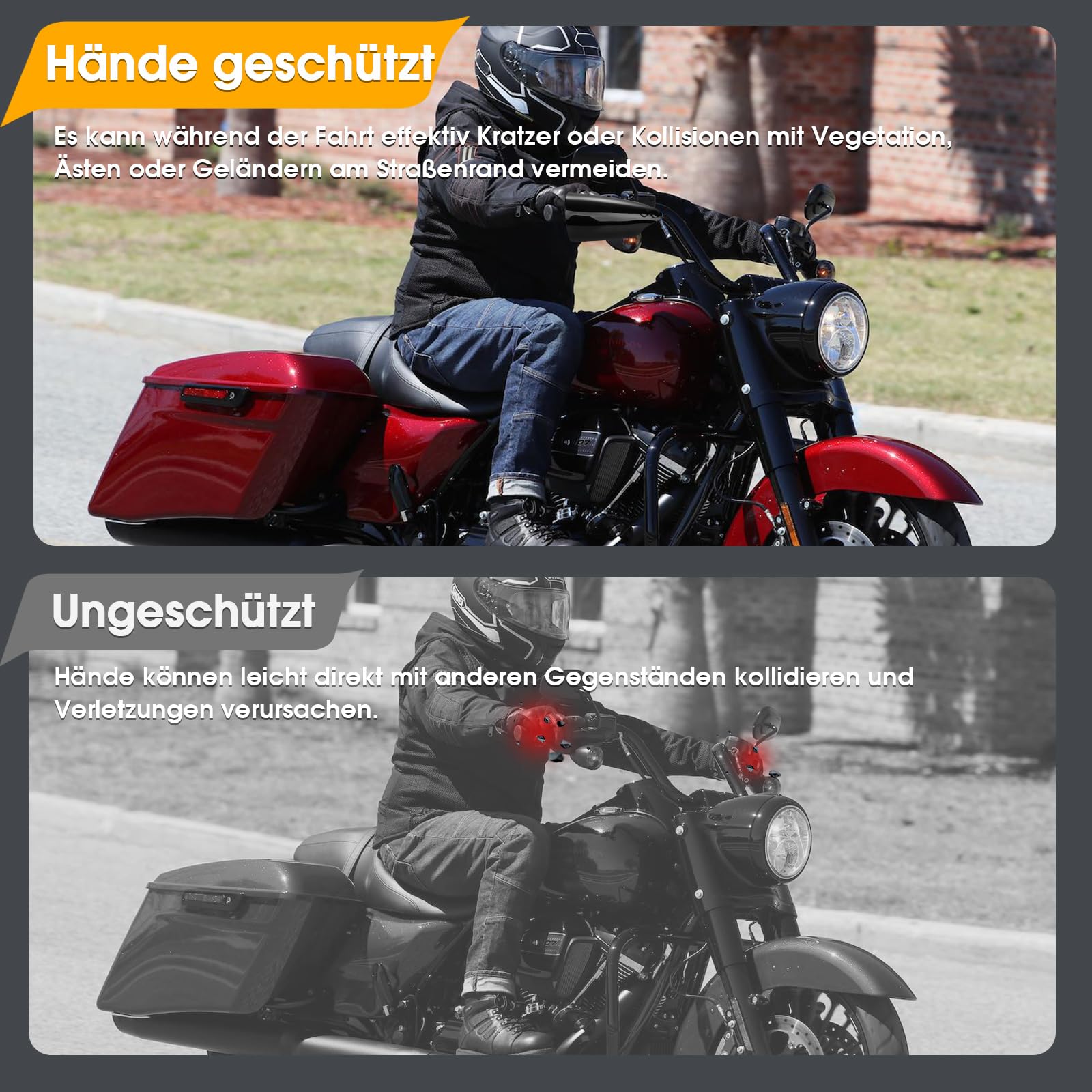 Motorrad Handschützer für Harley, Motorrad Handprotektoren für Harley Davision Touring Road Glide Electra Glide Street Glide Road King Softail Dyna Sportster Cruiser Schwarz
