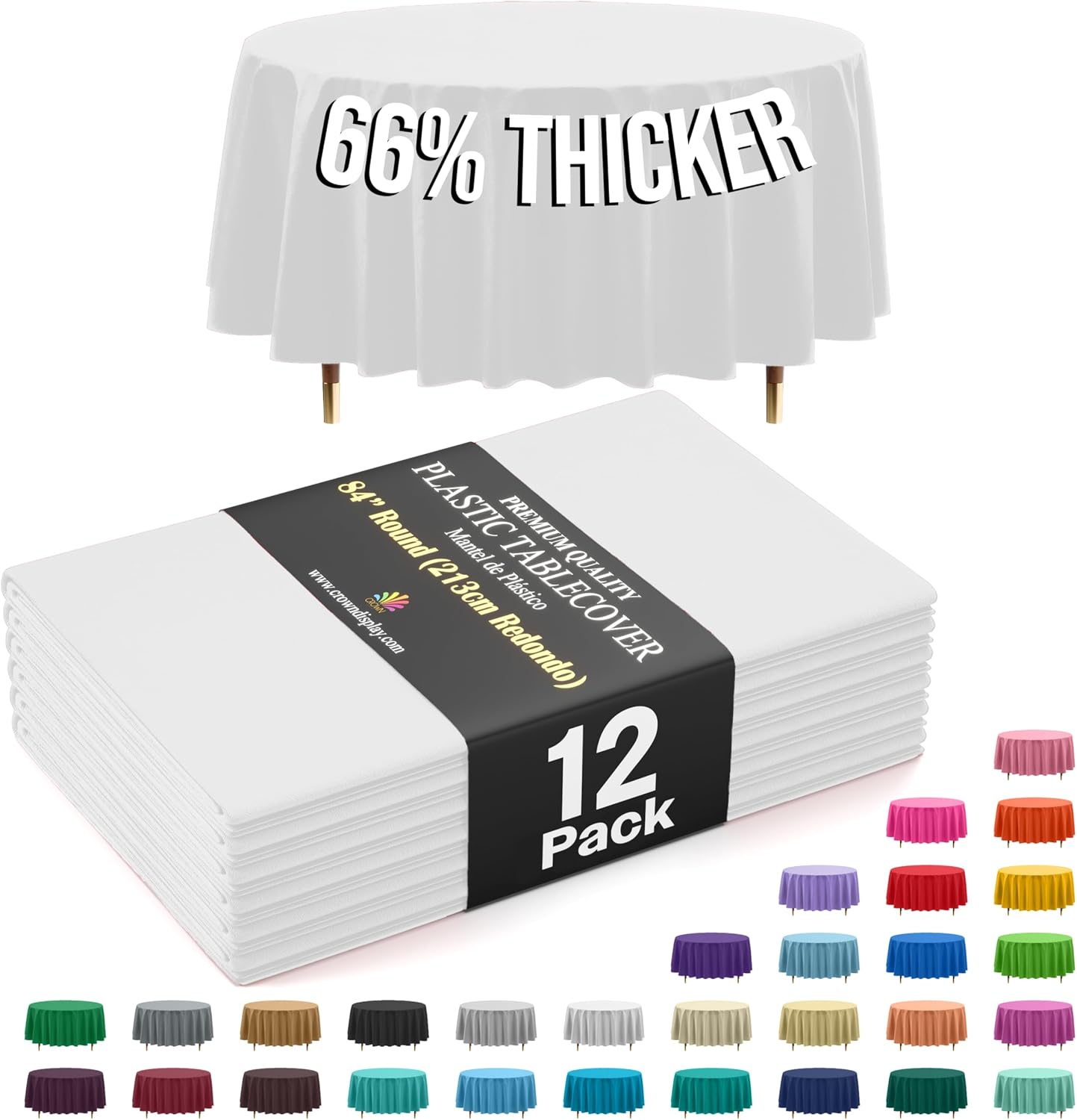 Exquisite 66% Thicker Premium White Round Tablecloth 0.5 Mil 12 Pack Plastic Table Cloth Disposable 84 Inch Round Plastic Tablecloth Won't Tear Easily Like Cheap Thin Brands