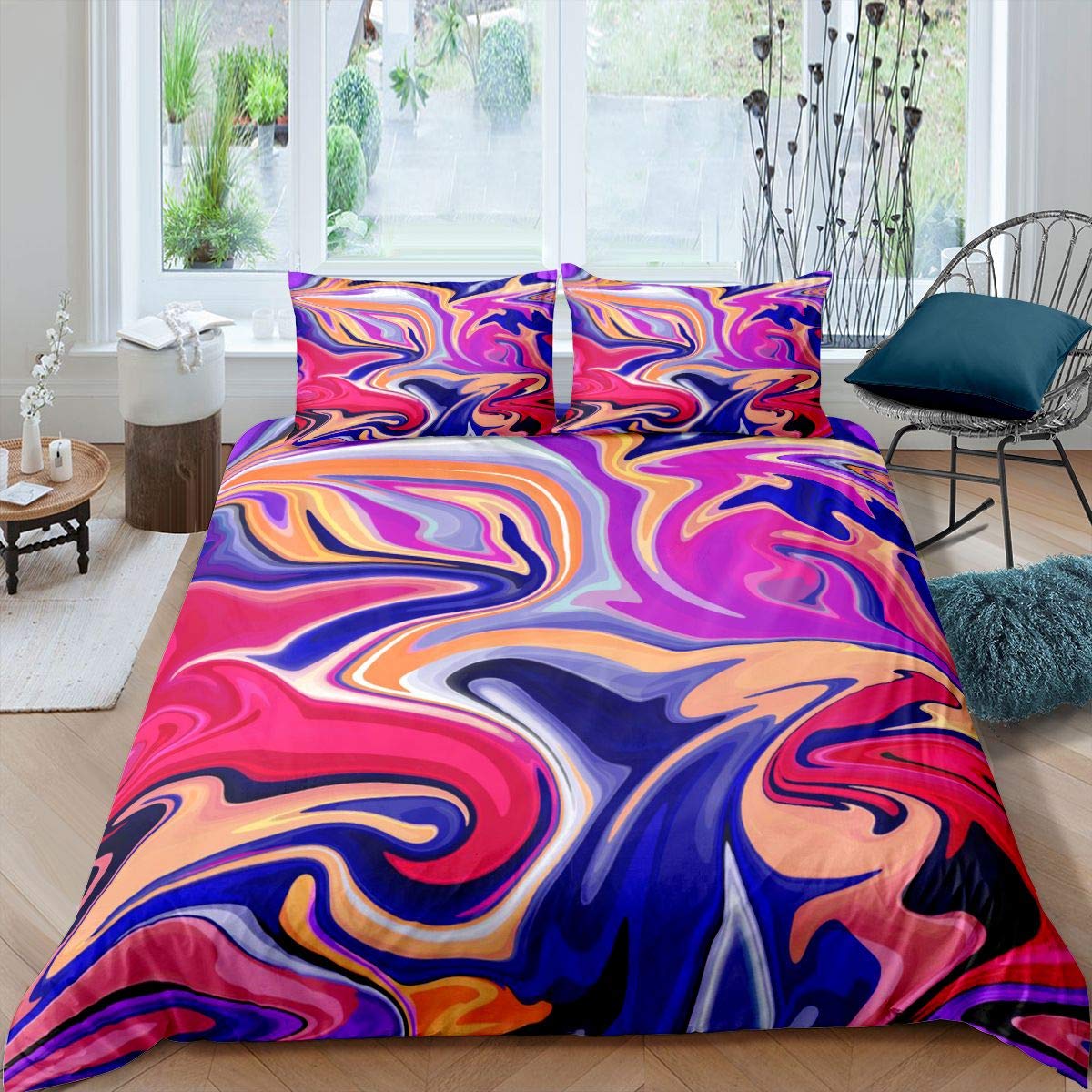 Set di biancheria da letto per ragazzi e ragazze, con stampa in marmo, con motivo astratto e colorato, ideale per la camera da letto dei ragazzi, per bambini, per letto matrimoniale, con
