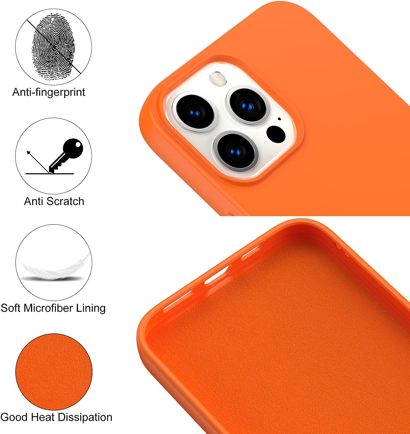 Amytor Designed for iPhone 13 Pro Max Case, Silicone Ultra Slim Shockproof Phone Case with Soft Anti-Scratch Microfiber Lining, [Enhanced Camera Protection] 6.7 inch (Orange)