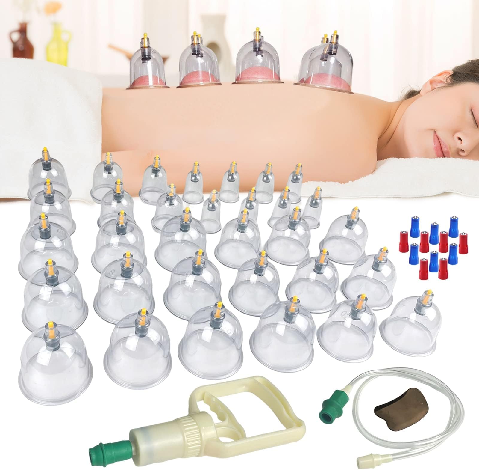 Cupping Therapy Set with Pump 32 Massage Cups Cupping Set Acupoint Massage Kit Professional Chinese Vacuum Suction Cups for Body Massage Pain Relief Cellulite Massager