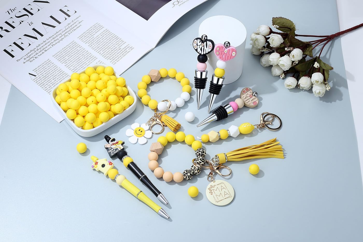 MAIBAOTA 120 Pcs Yellow Silicone Beads 15 mm Yellow Beads for Keychain/Pens/Bracelet/Necklace Making Focal Beads Loose Rubber Round Silicone Beads Bulk for Craft Making（with Boxed Kits） - Image 5