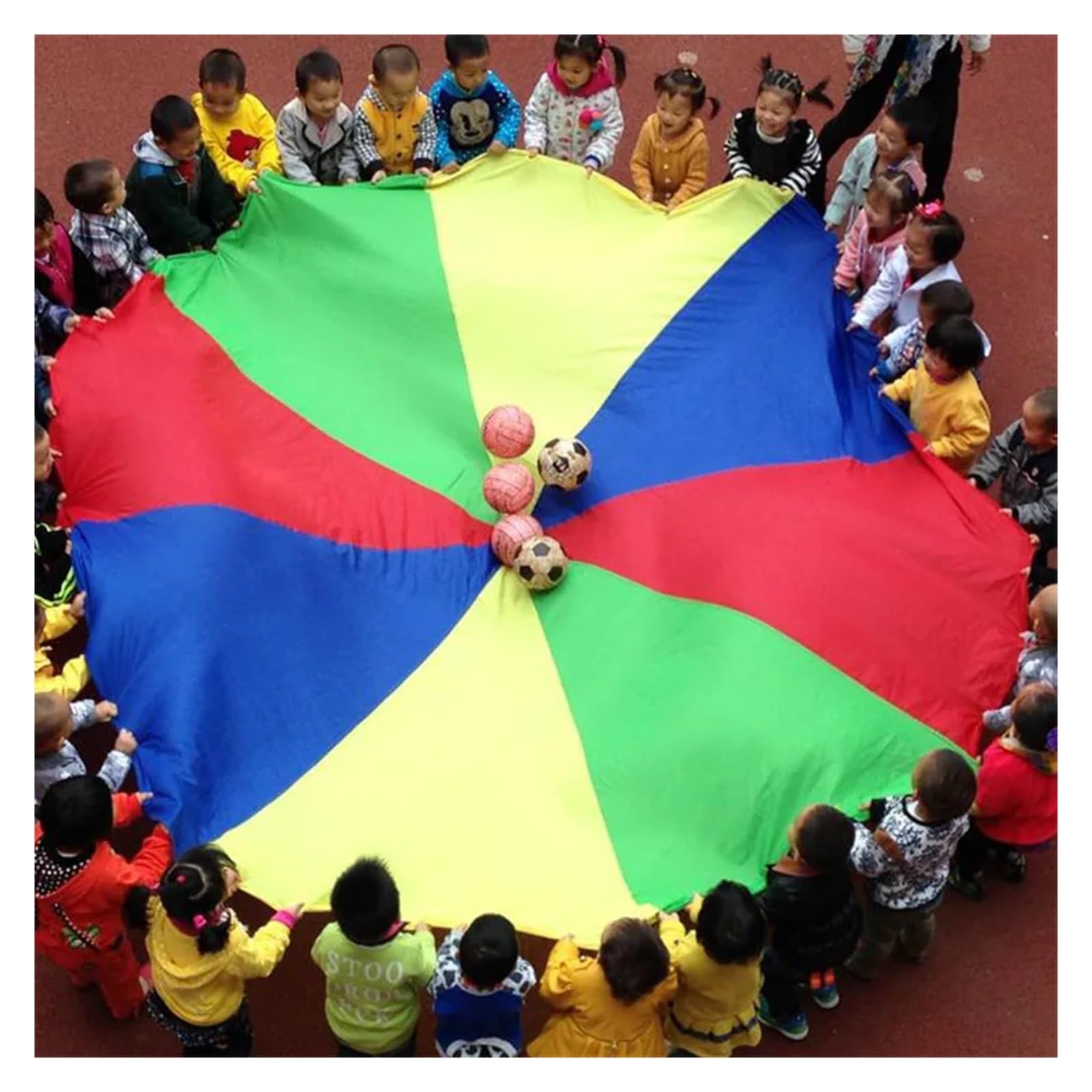 Bunt Fallschirm 2-6M Durchmesser Outdoor Camping Regenbogen Regenschirm Fallschirm Spielzeug Jump-Sack Interaktives Teamwork Spiel Spielzeug for Geschenk(6M(23-30 Person))