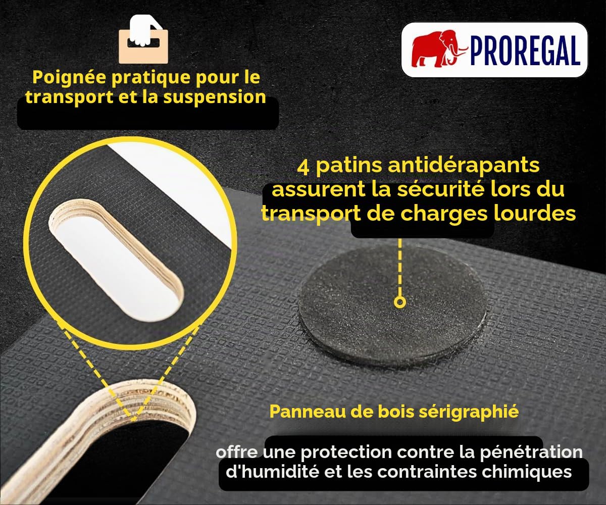 Mega Deal 2X Chariot à roulettes Pro avec 4 roulettes | HxLxP 11,5x30x60cm | Capacité de Charge 200kg | Sérigraphie Panneau de Bois | Noir