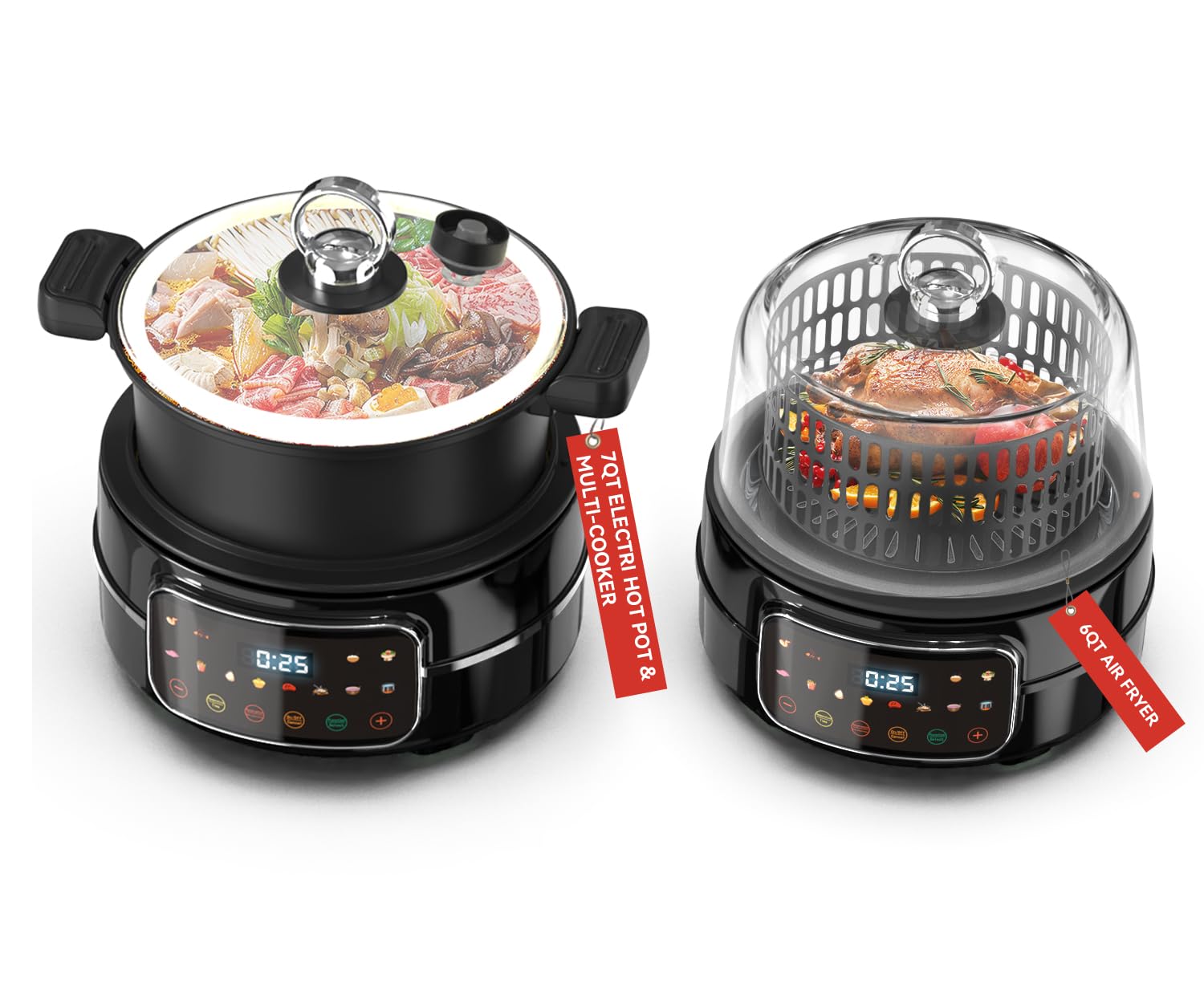 Photo 1 of 5QT Air Fryer & Multi-Cooker Combo - 12-in-1 Electric Hot Pot, Rice Cooker, Steamer with Removable Air Fry Basket & Soup Pot, 1800W, Dishwasher Safe