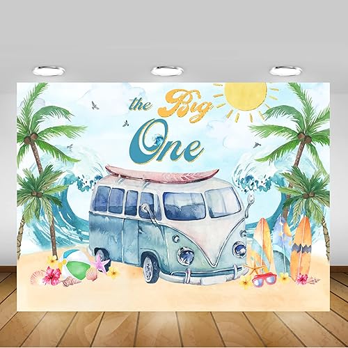 Miniatura 5 de Mocsicka The Big One - Telón de fondo para el primer cumpleaños de la playa, surf, decoración para fiesta de primer cumpleaños, pancarta de