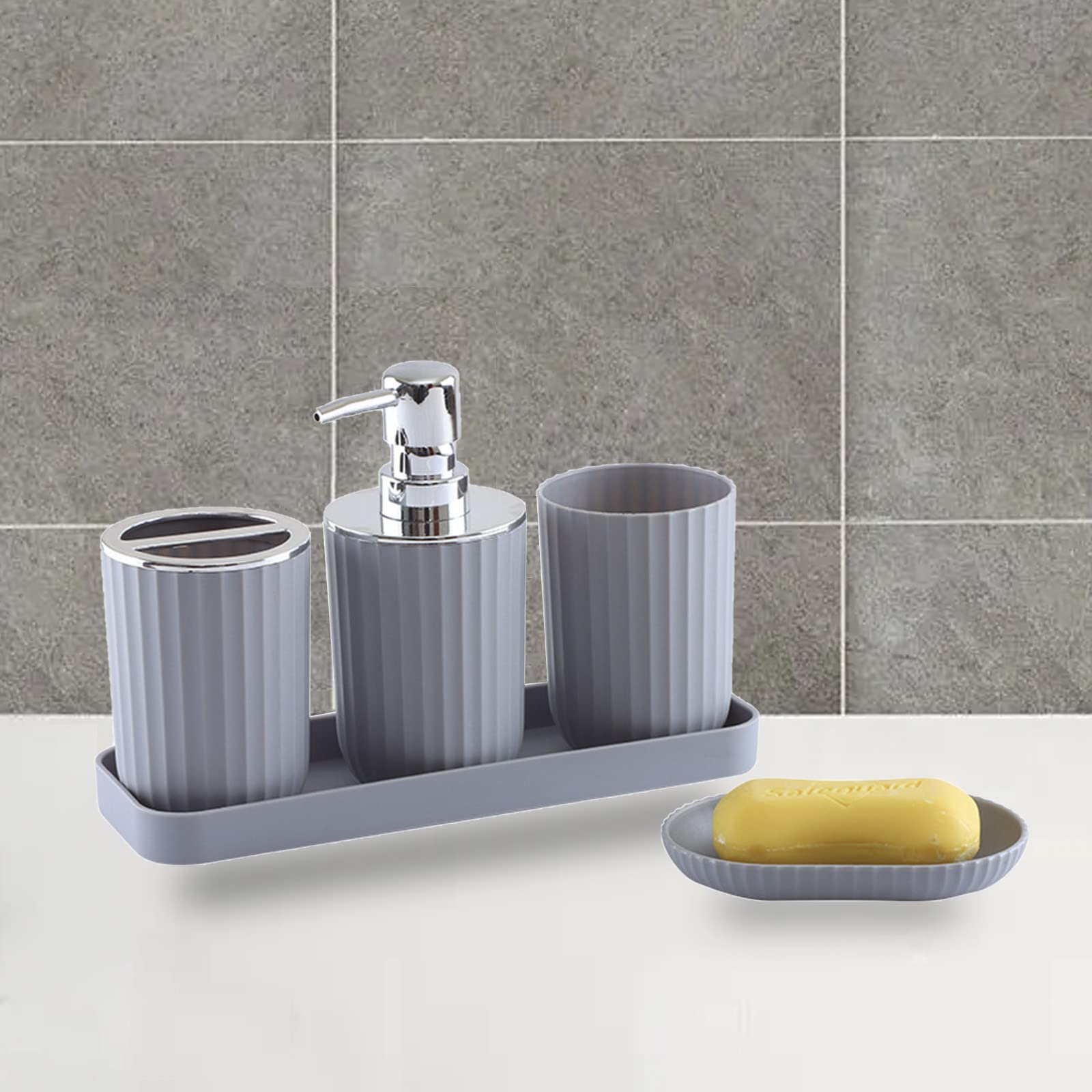 Hosoncovy 5 Pieces Bathroom Accessory Set including Soap Dispenser, Bathroom Cup - Image 4