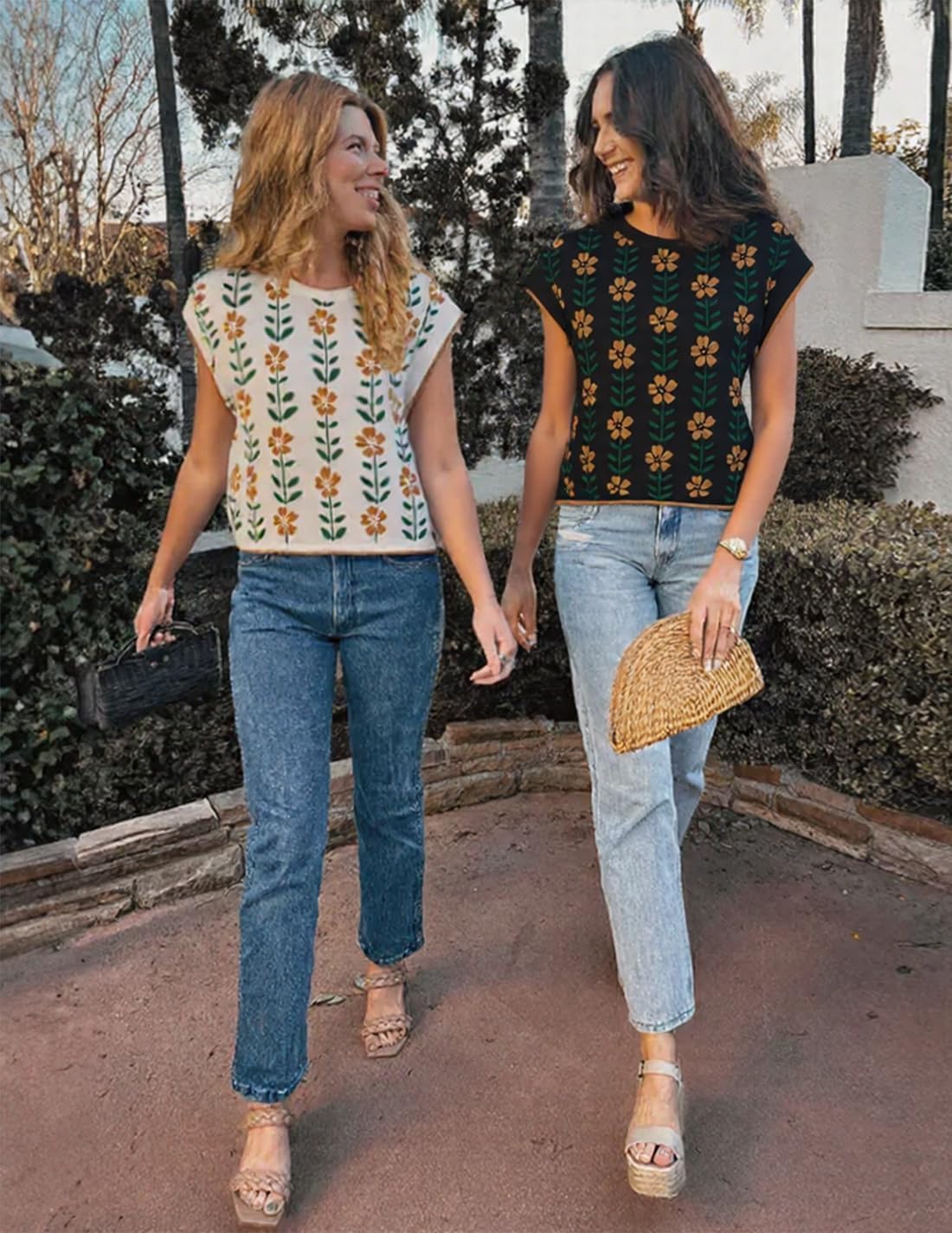 ZESICA Womens Floral Sweater Vest Summer Short Sleeve Crew Neck Cute Loose Knit Tops 2026 Trendy Clothes Outfits - Image 6