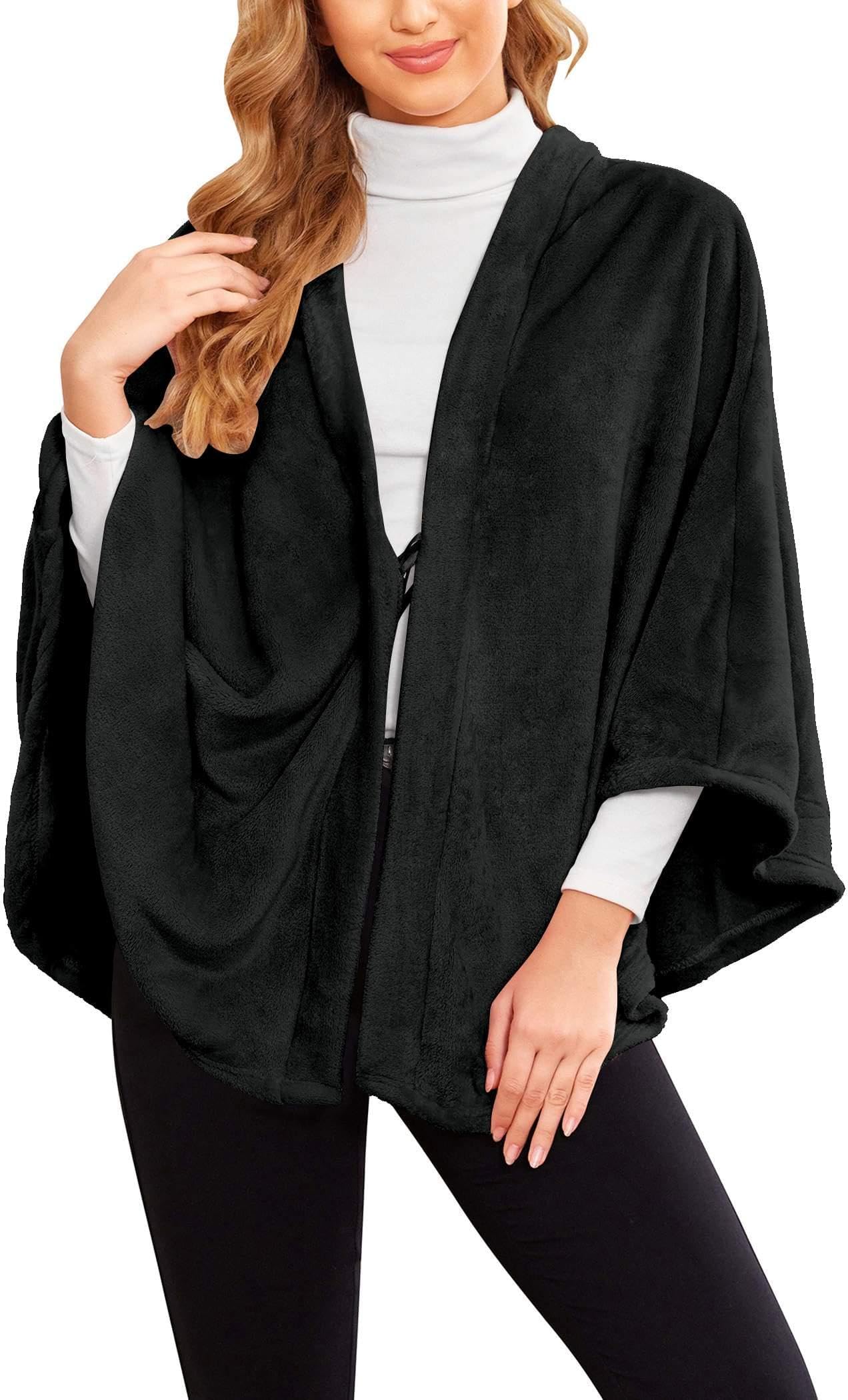 Flannel Faux Poncho for Women Lightweigh Blanket Warm TV Shawl Winter Coat Sweater Cape