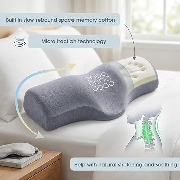 Mckenzie Cervical Roll Memory Foam Neck Pillow For Sleeping, Cervical Support Pillow With Ergonomic Contour Design & Massage Points, Neck And Shoulder Relaxer Bolster, Light Gray, relaxer