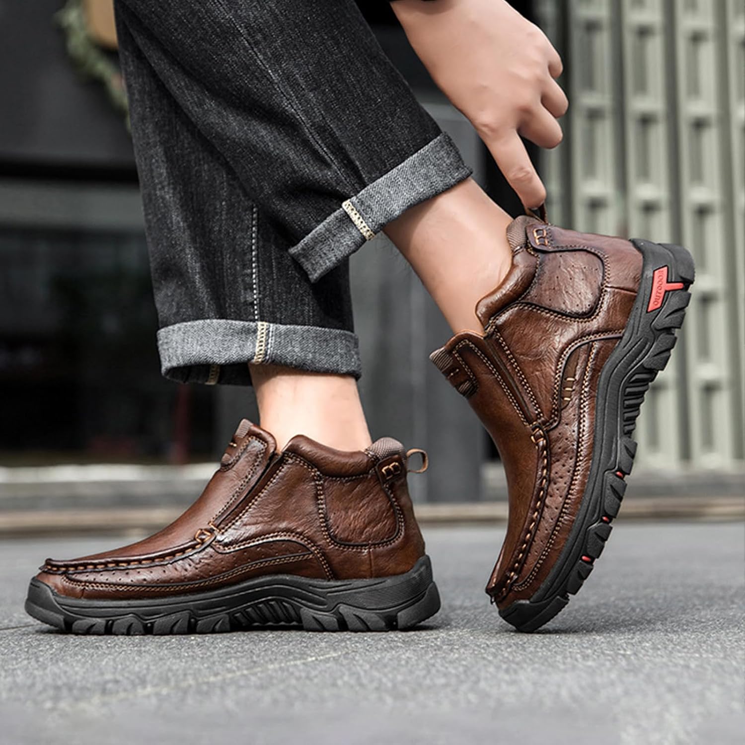 Men's Mid-top Outdoor Chukka Boots,Vintage Comfort Leather Arch Support Non-Slip Slip On Hiking Casual Shoes - Image 6