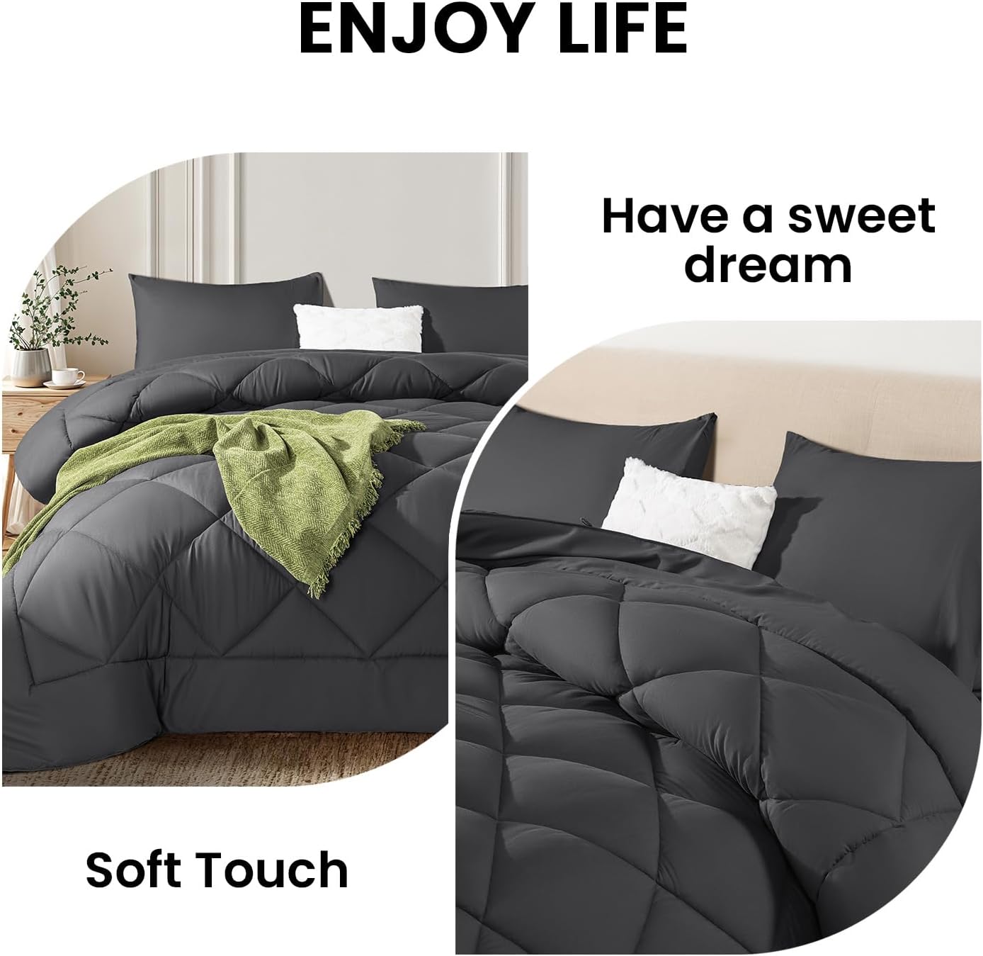 DEITAS Queen Comforter Set 3-Piece, Ultra Soft & Breathable Polyester Microfiber Bedding, Lightweight & Durable, All-Season Bedding Sets with 1 Comforter and 2 Pillow Shams(Queen,Black-20) - Image 6