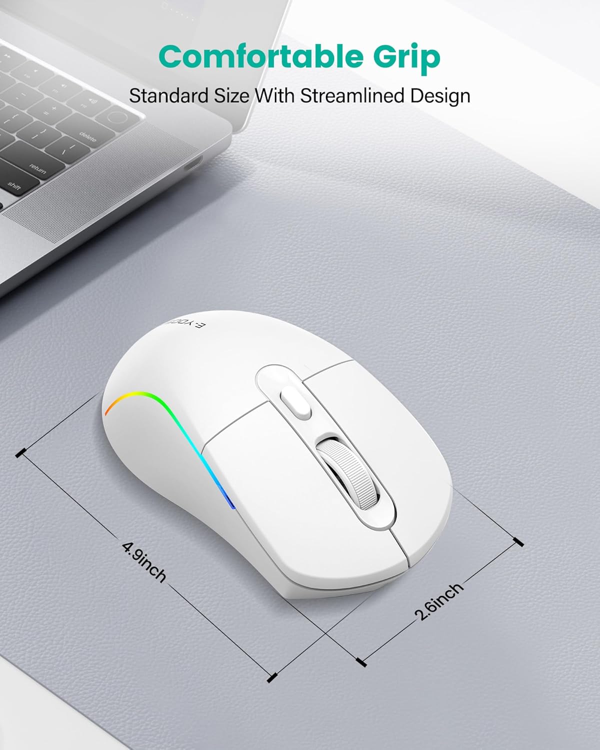 Wireless Bluetooth Mouse Rechargeable with RGB Backlit M22, Comfortable Office Mice for Computer Laptop with Adjustable DPI and Polling Rate, Bluetooth/2.4G/USB-C Wired Connection
